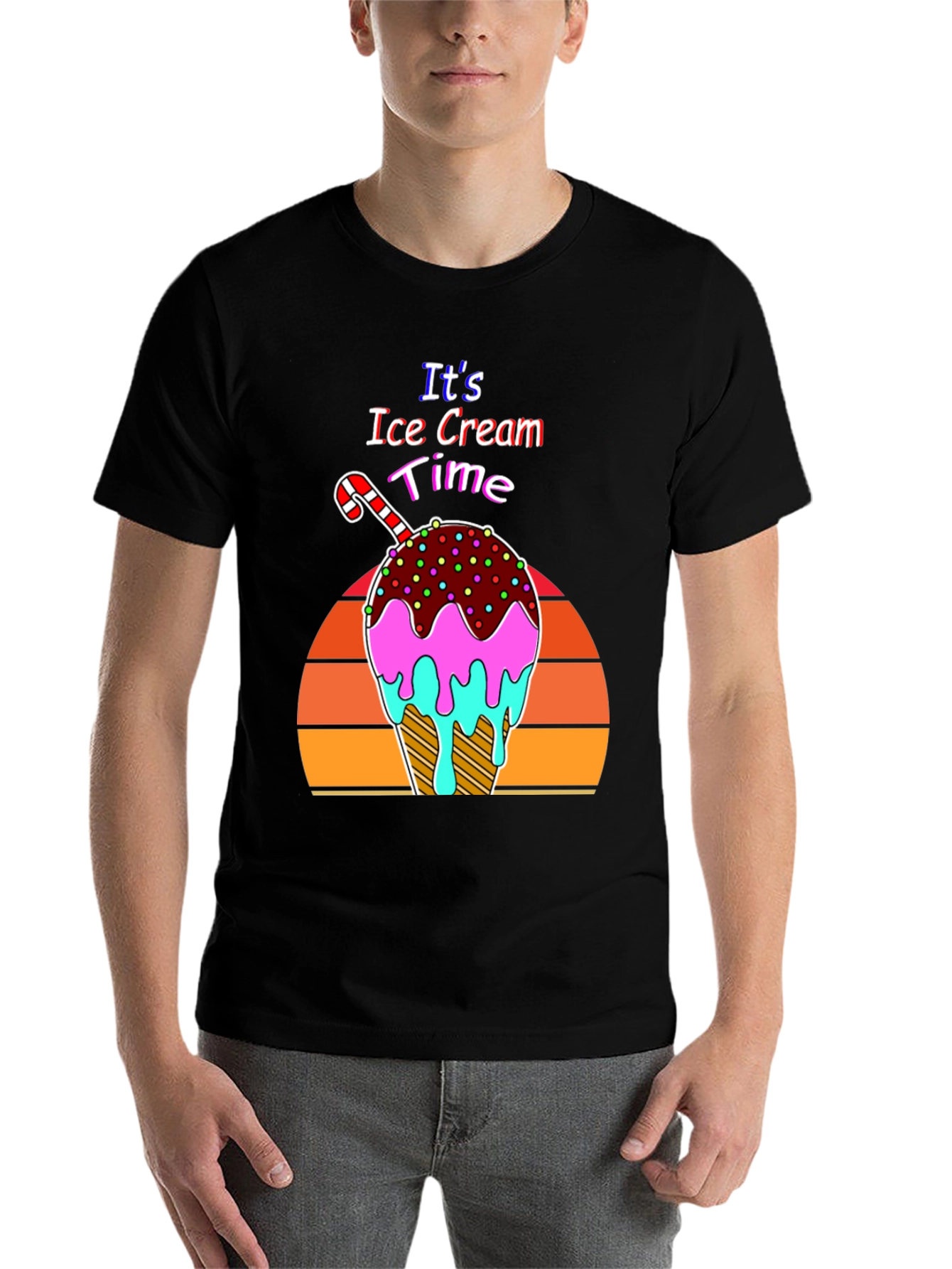 Black It's Ice Cream Time Retro T-Shirt view 7