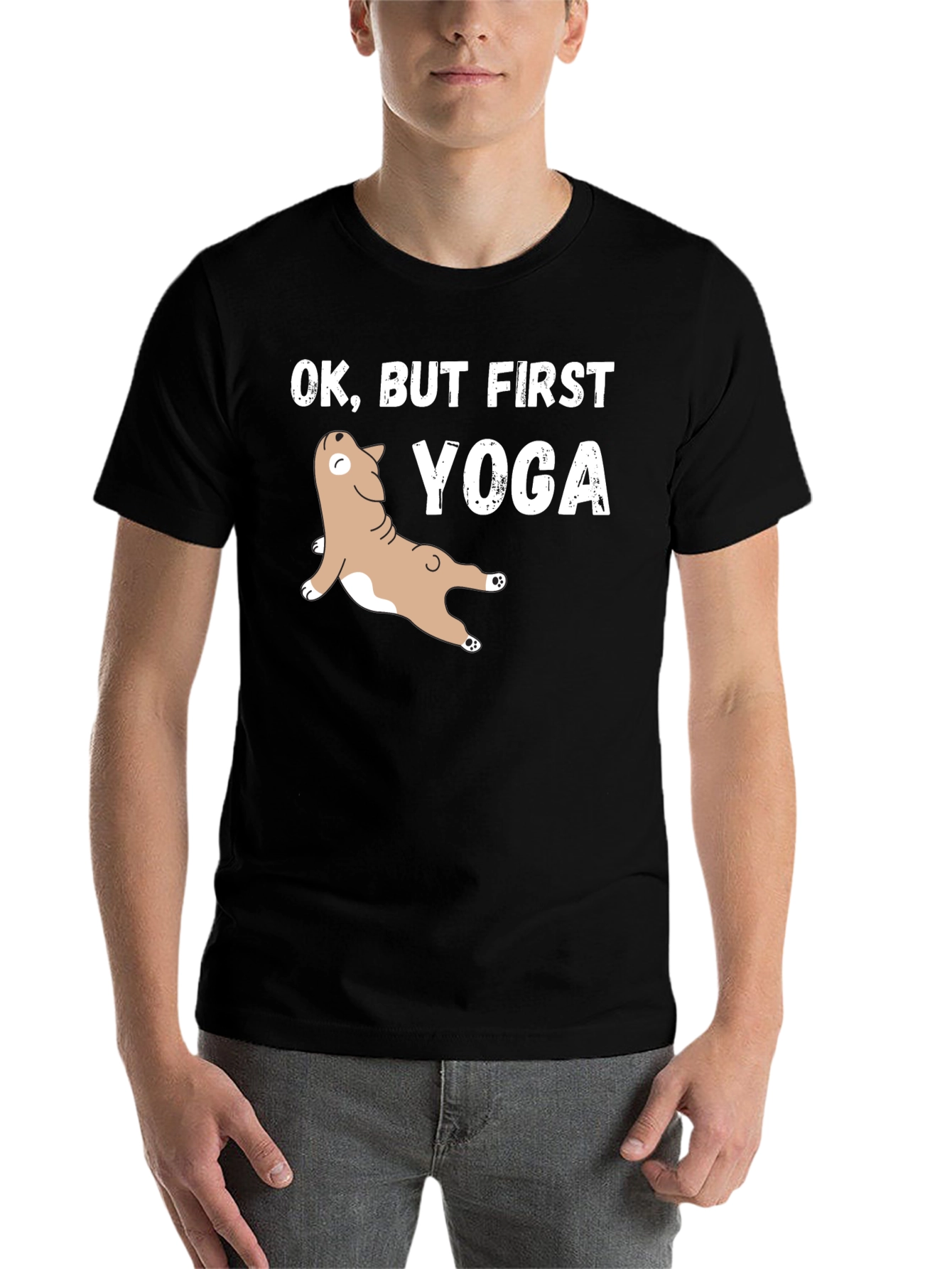 Black Yoga Dog Graphic Tee - Funny Workout Shirt view 7