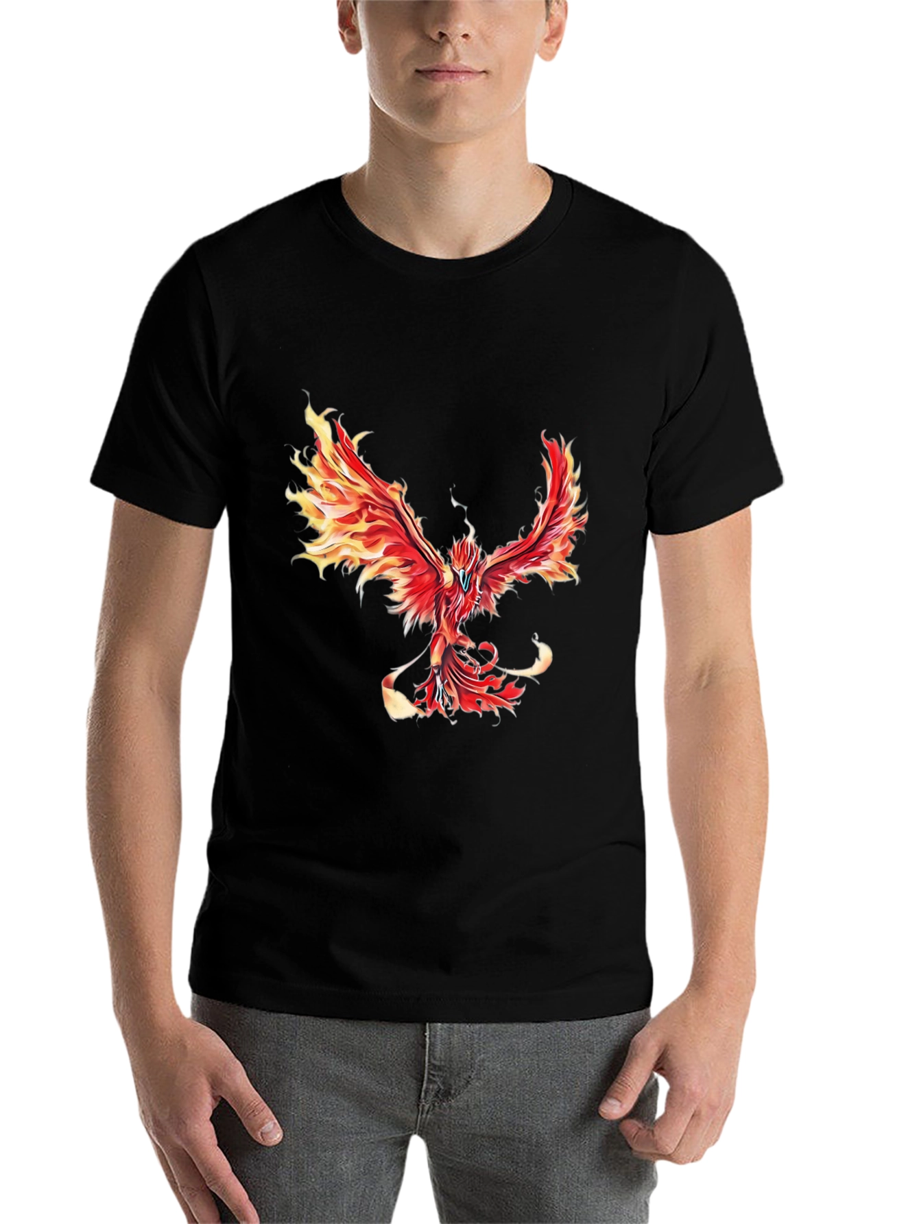 Black Fiery Phoenix Graphic Tee - Black Cotton Blend view 7