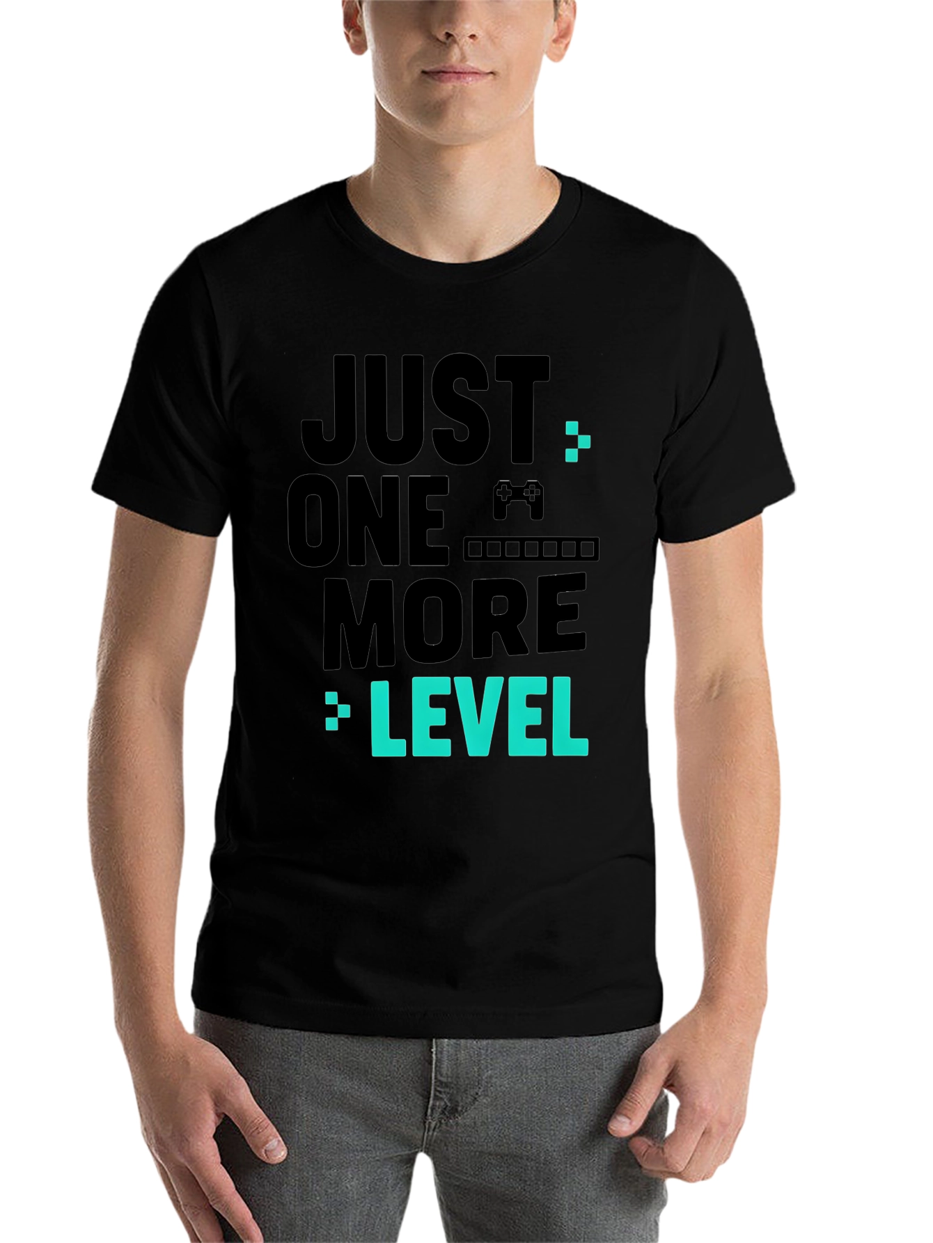 Black Just One More Level Black Gaming T-Shirt view 7