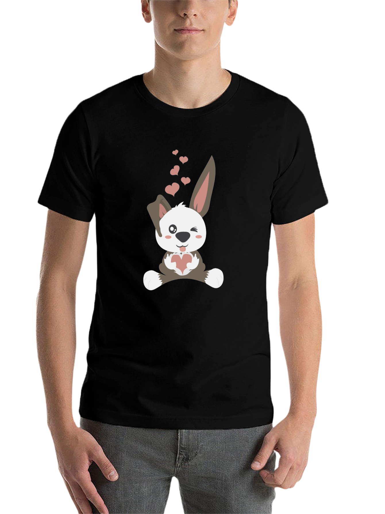 Black Cute Bunny Valentine's Day T-Shirt view 7
