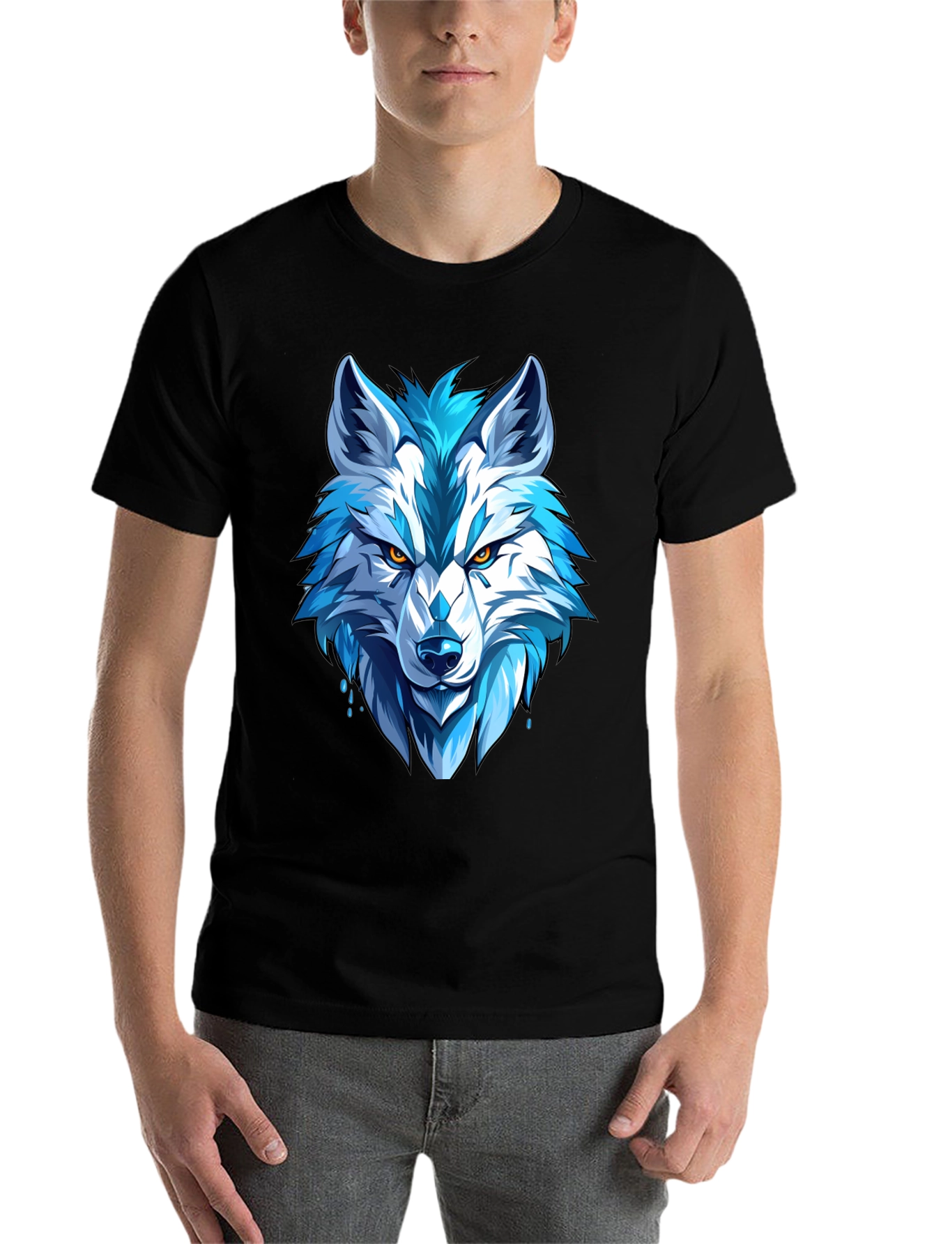 Black Cool Blue Wolf Graphic Tee - Fierce Style view 7