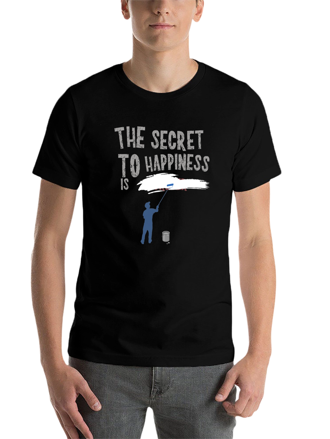 Black Secret to Happiness Painting Crew Neck T-Shirt view 7