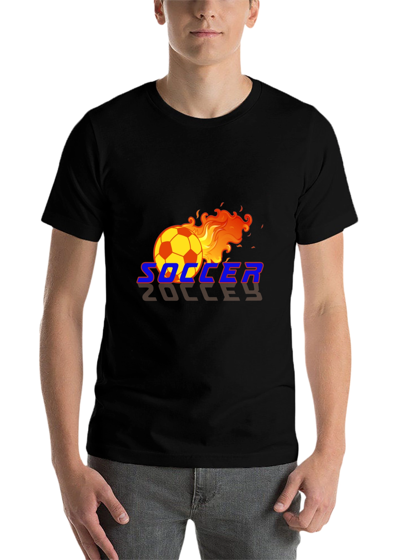 Black Flaming Soccer Ball Graphic T-Shirt view 7