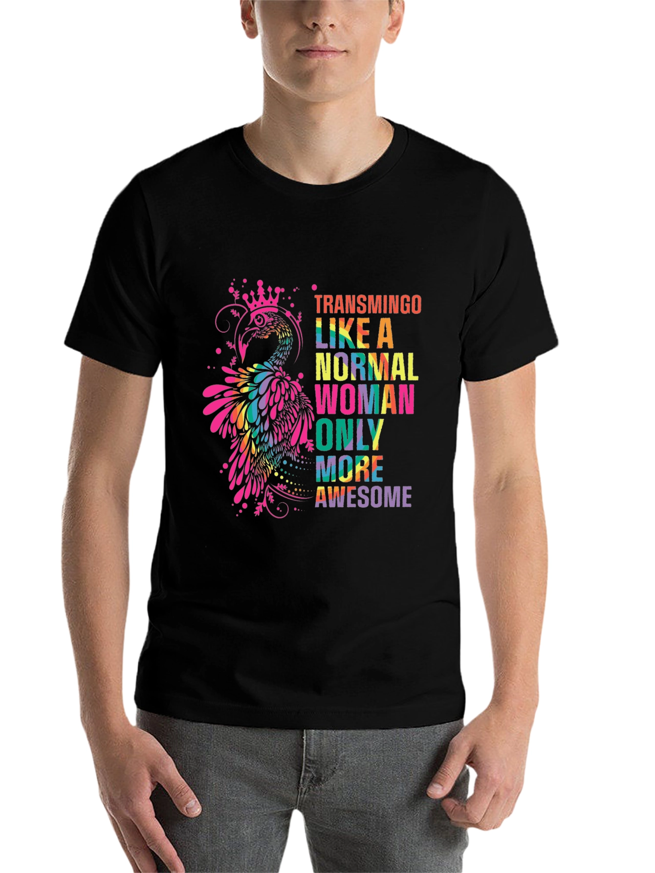Black Transmingo Colorful Graphic T-Shirt view 7