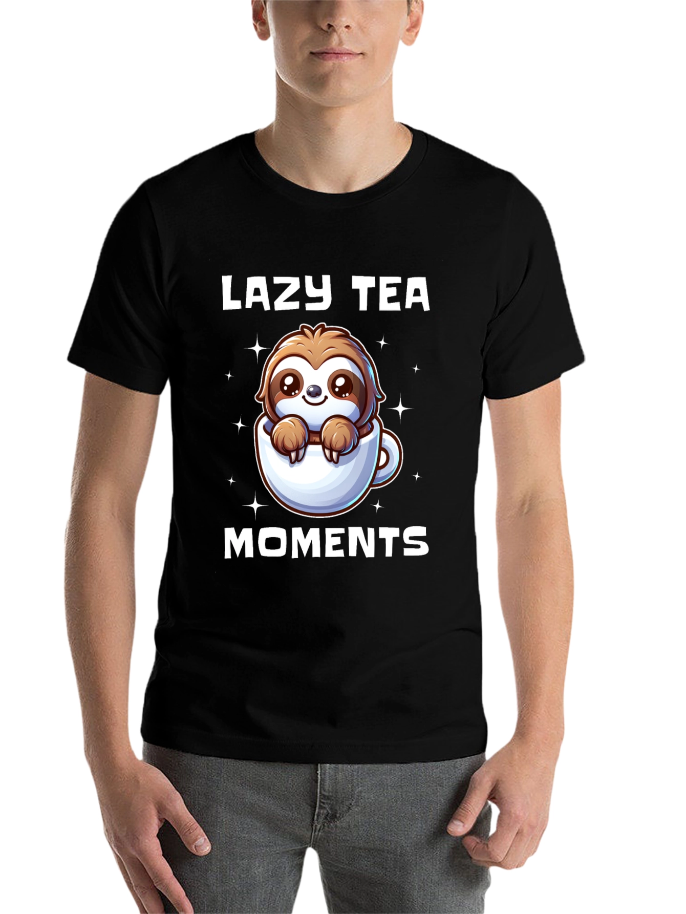 Black Lazy Tea Moments Sloth T-Shirt - Cute & Comfy view 7