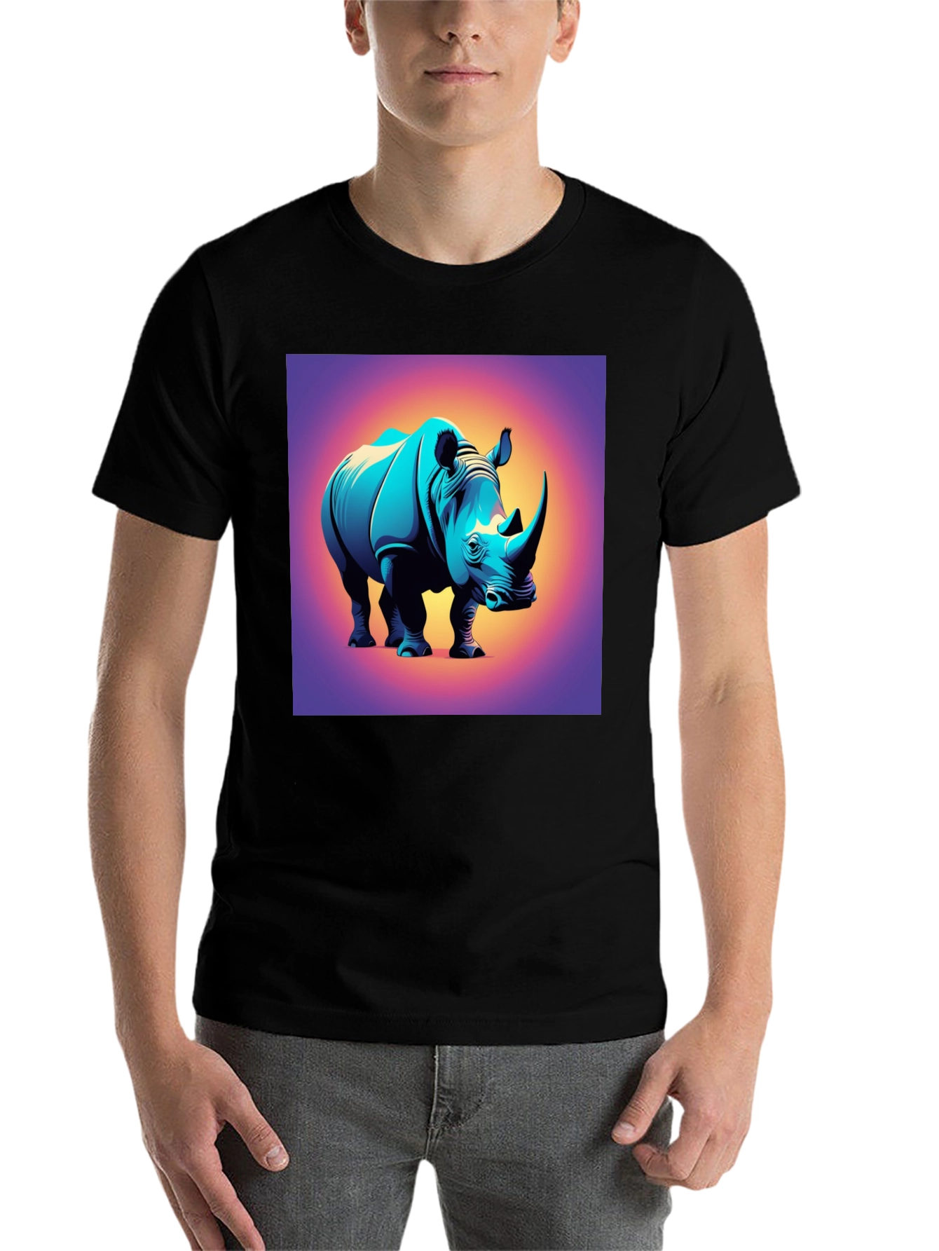 Black Rhino Graphic Tee - Bold Animal Print T-Shirt view 7
