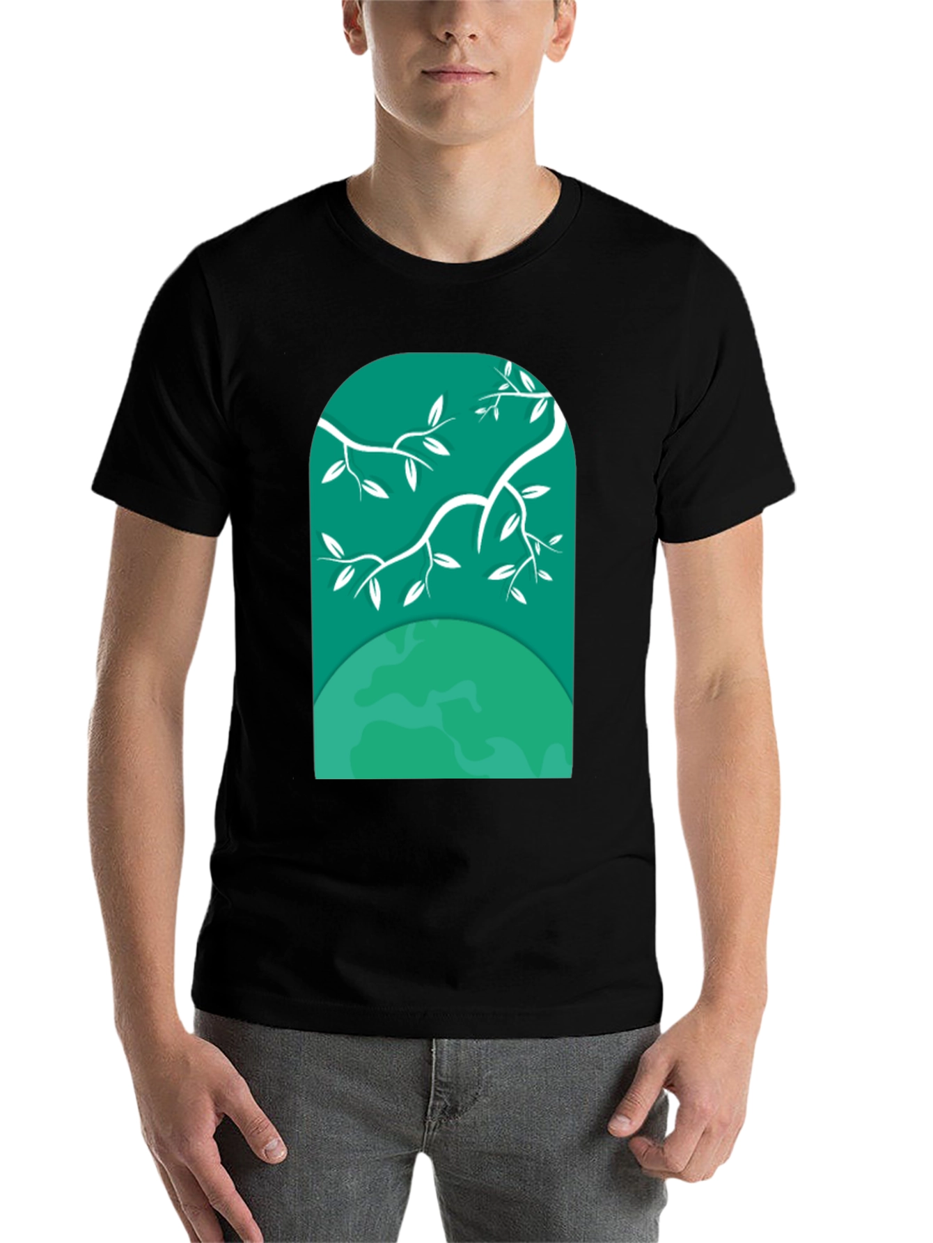 Black Nature Window Tee - Graphic Print Black T-Shirt view 7