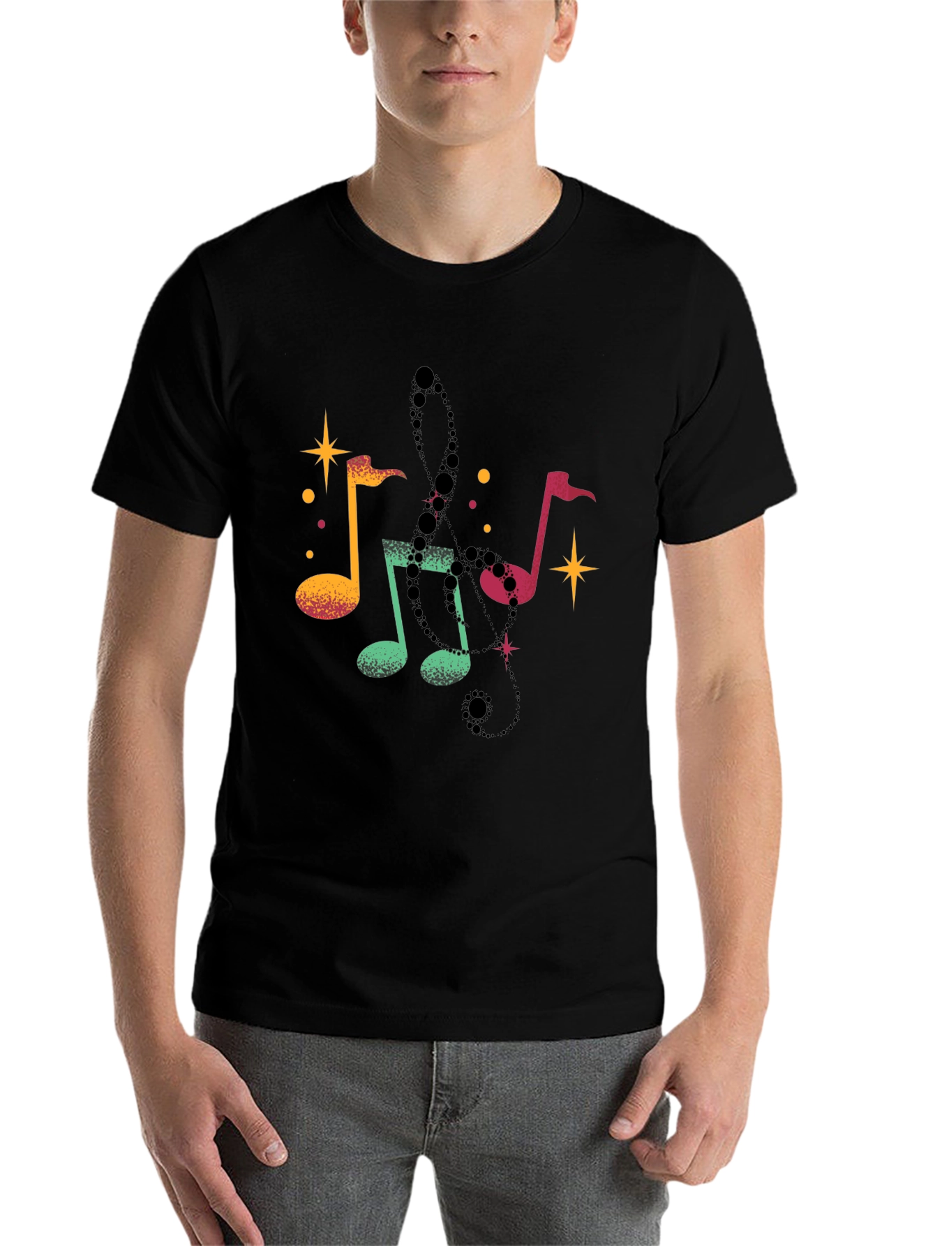 Black Musical Notes Black T-Shirt view 7