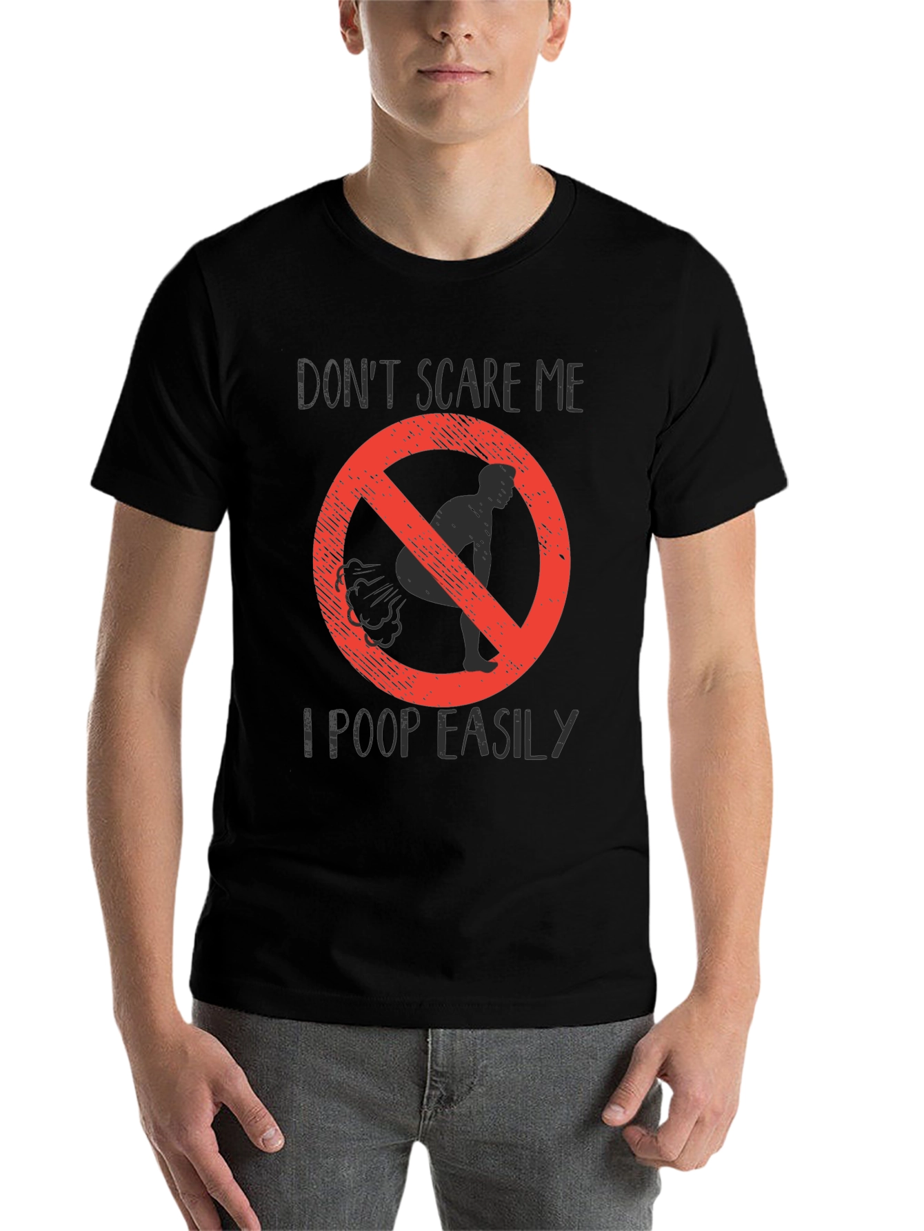 Black Funny "Don't Scare Me" Poop Graphic Tee view 7