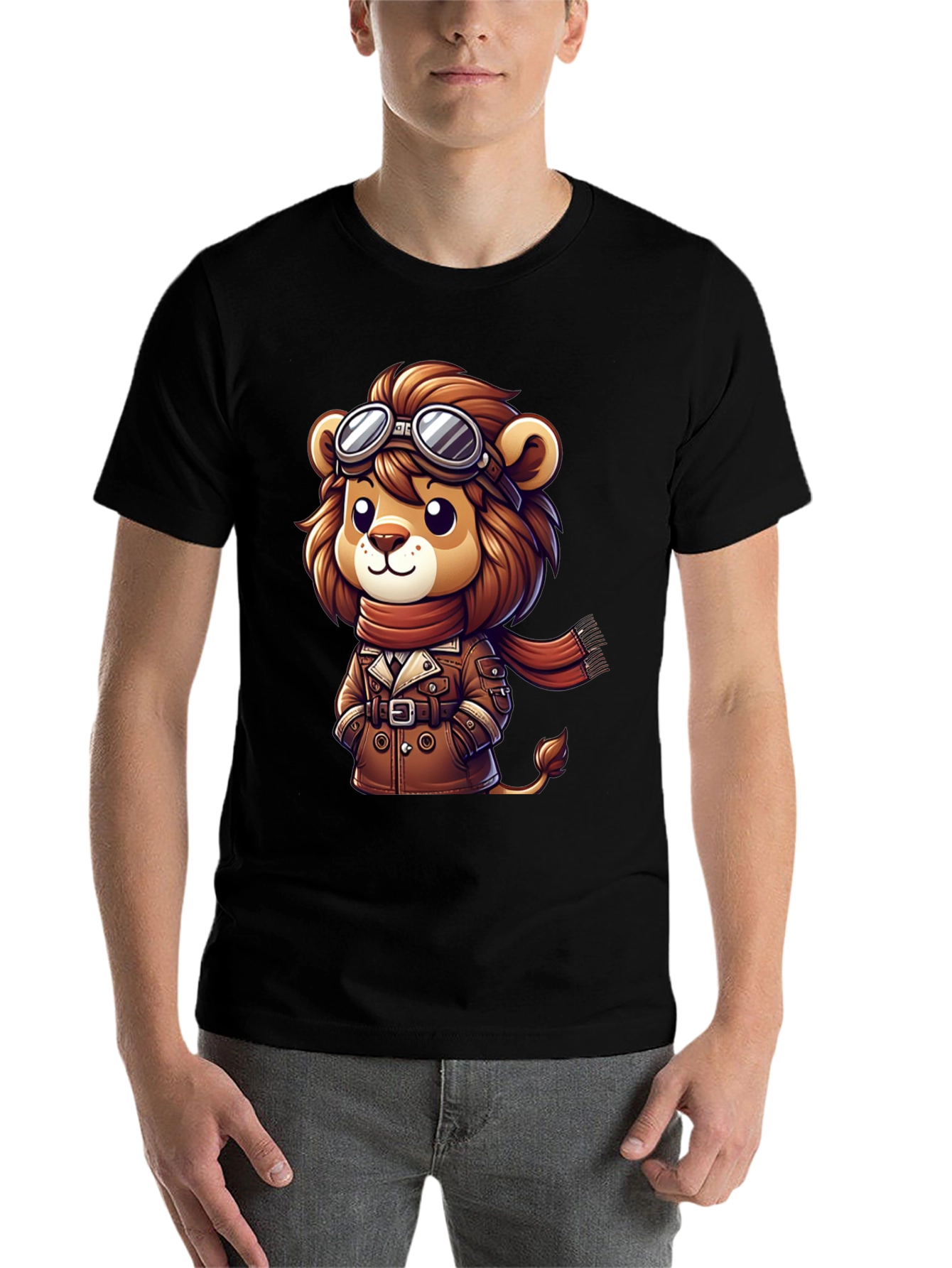 Black Lion Aviator Graphic Tee - Cartoon Style view 7