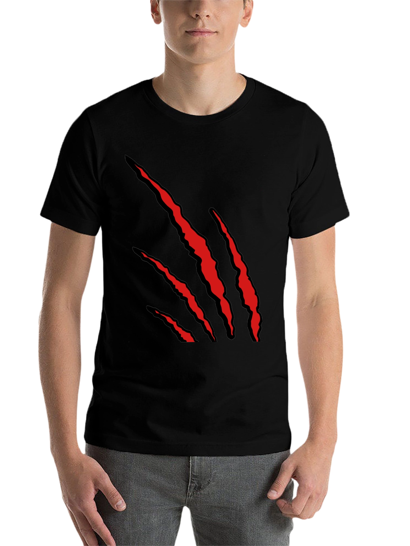 Black Men's Black T-Shirt with Red Claw Graphic view 7
