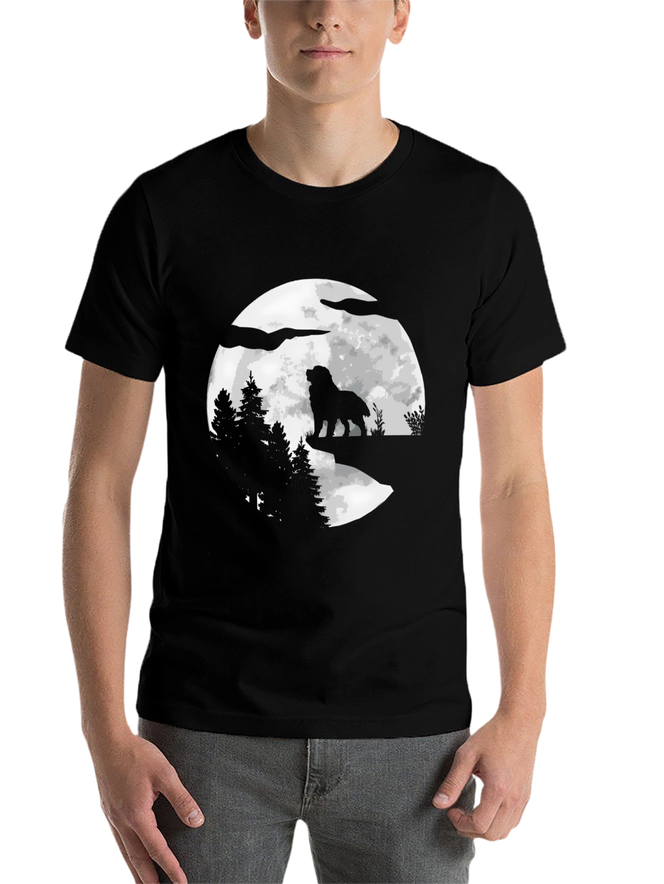 Black Wolf Moon Graphic Tee - Nature Lover's Black T-Shirt view 7