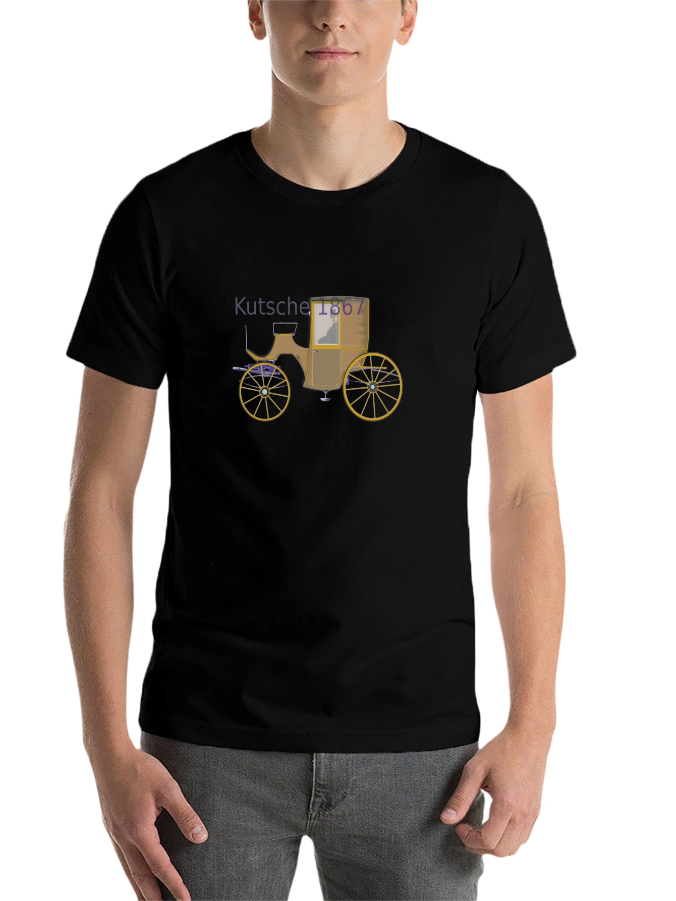 Black Vintage Carriage Graphic Tee - Classic Style view 7
