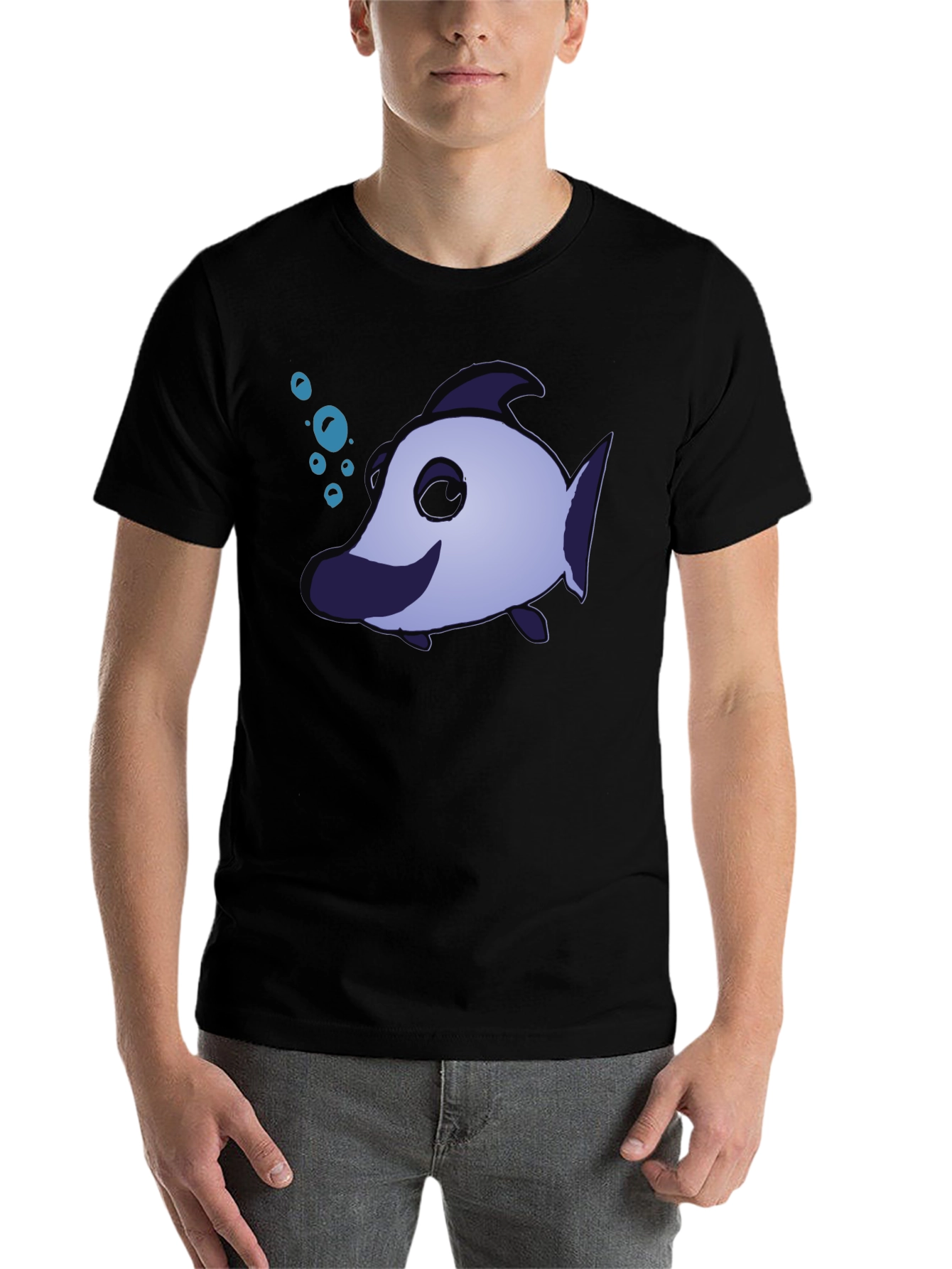 Black Funny Cartoon Fish T-Shirt view 7