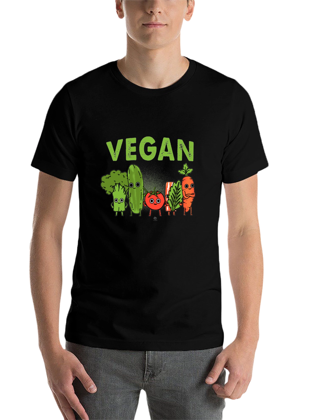 Black Vegan T-Shirt - Cute Cartoon Vegetables view 7