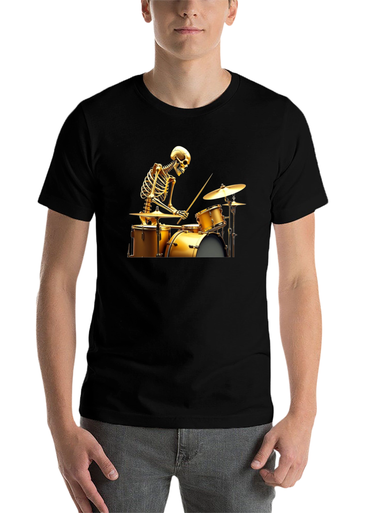 Black Skeleton Drummer Graphic Tee - Black T-Shirt view 7