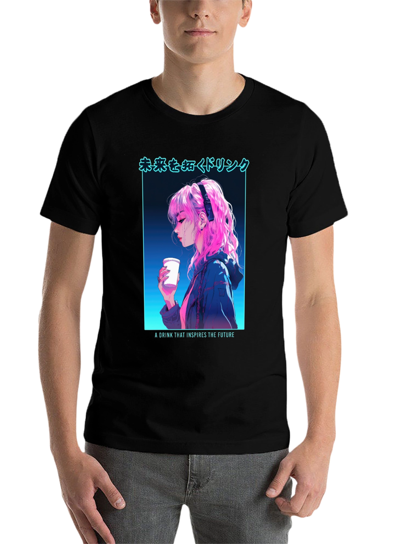 Black Anime Girl Drink T-Shirt - Inspire The Future view 7
