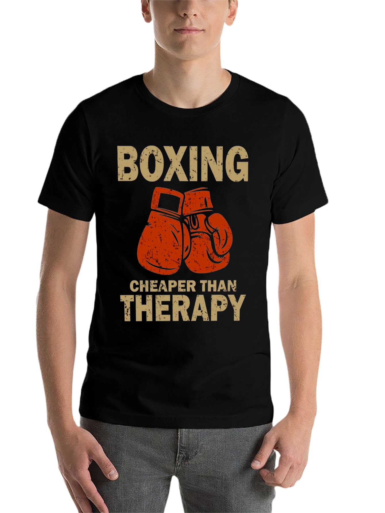 Black Boxing Cheaper Than Therapy T-Shirt view 7