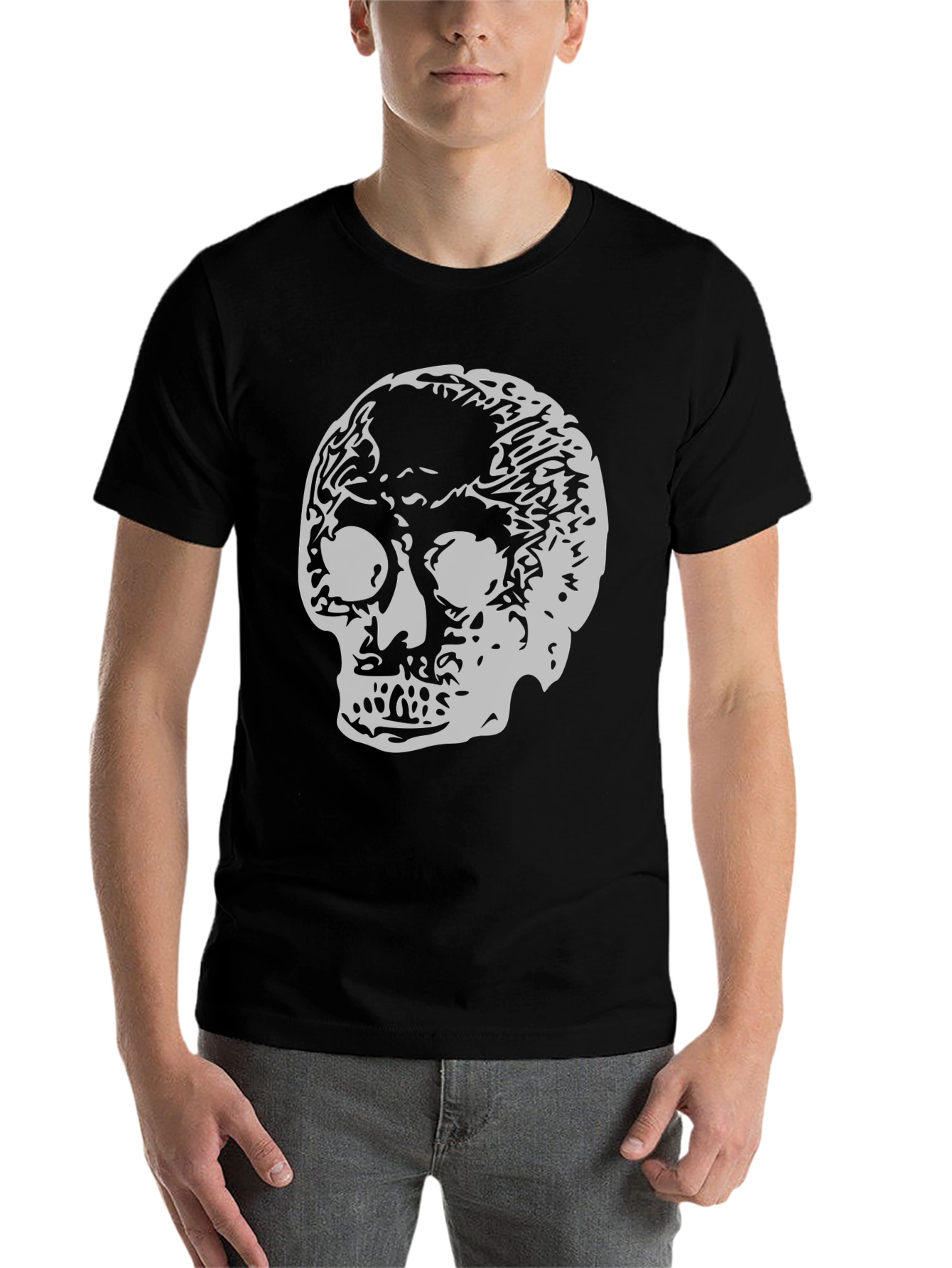Black Skull Graphic Print Crew Neck T-Shirt view 7
