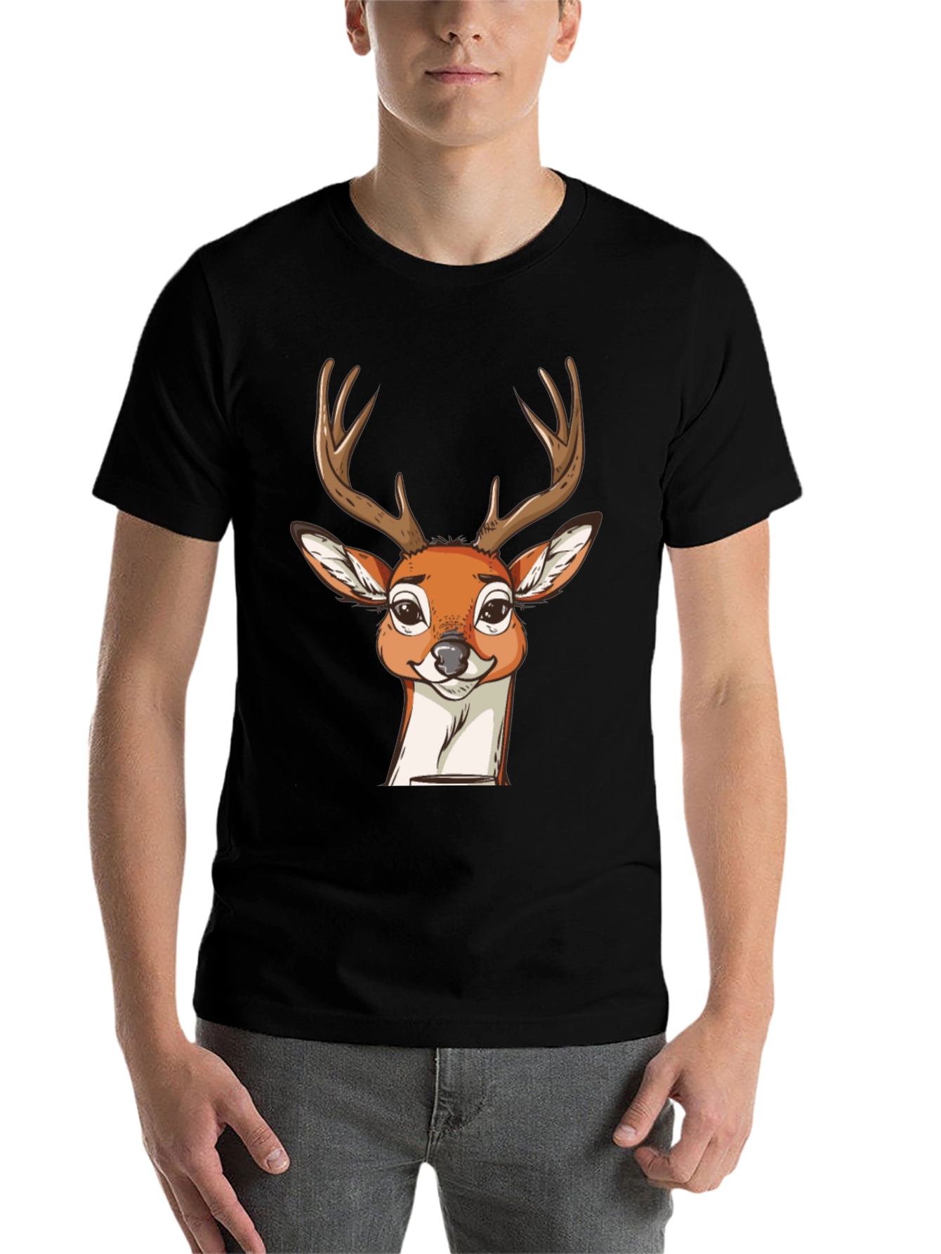 Black Deer Graphic T-Shirt - Men's Black Crew Neck Tee view 7