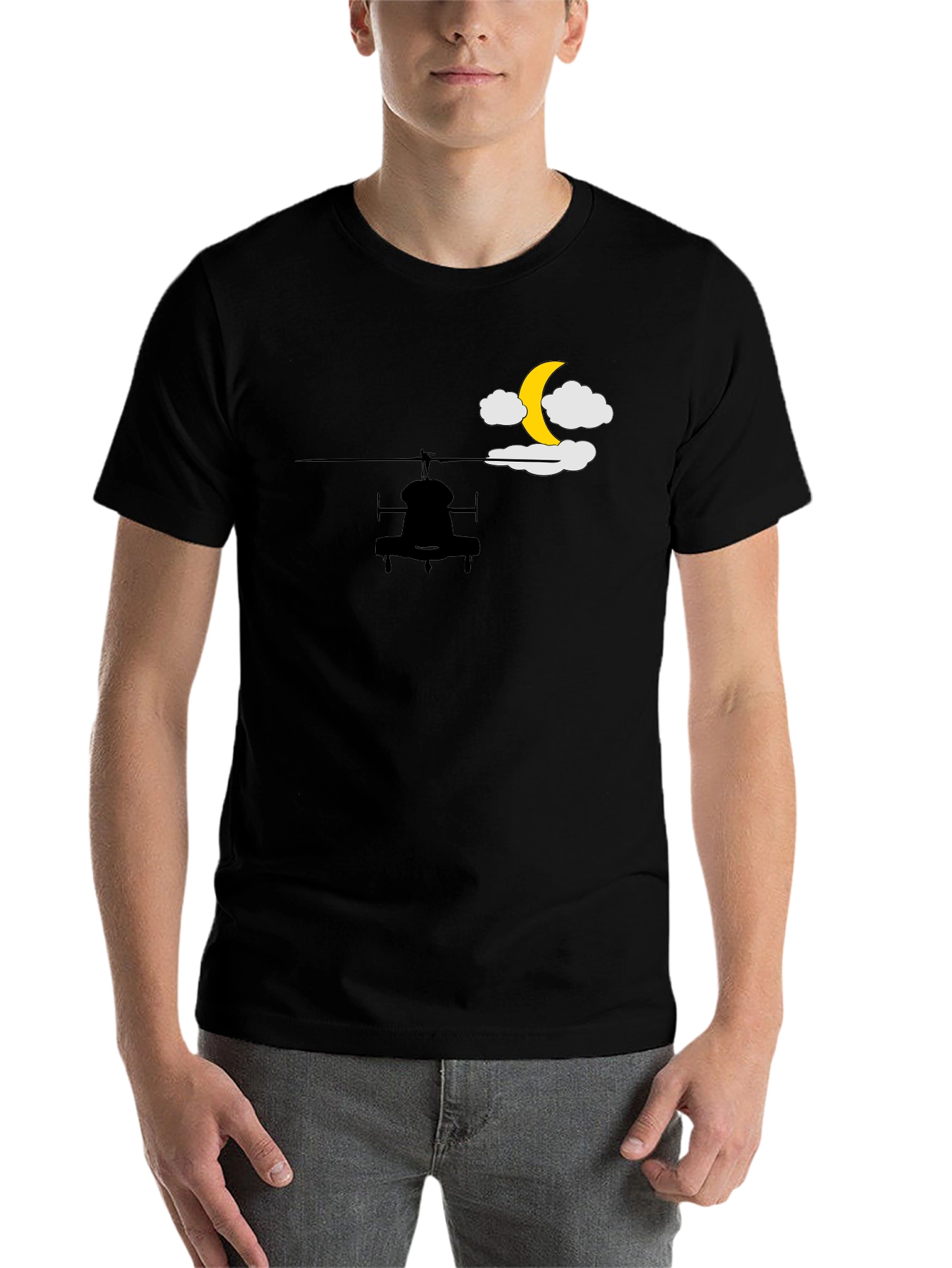 Black Helicopter Moon T-Shirt - Night Flight Design view 7