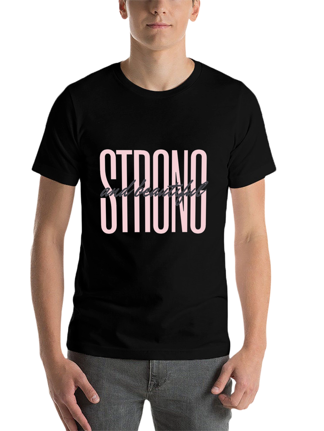 Black Strong & Beautiful Graphic Tee - Black Cotton view 7
