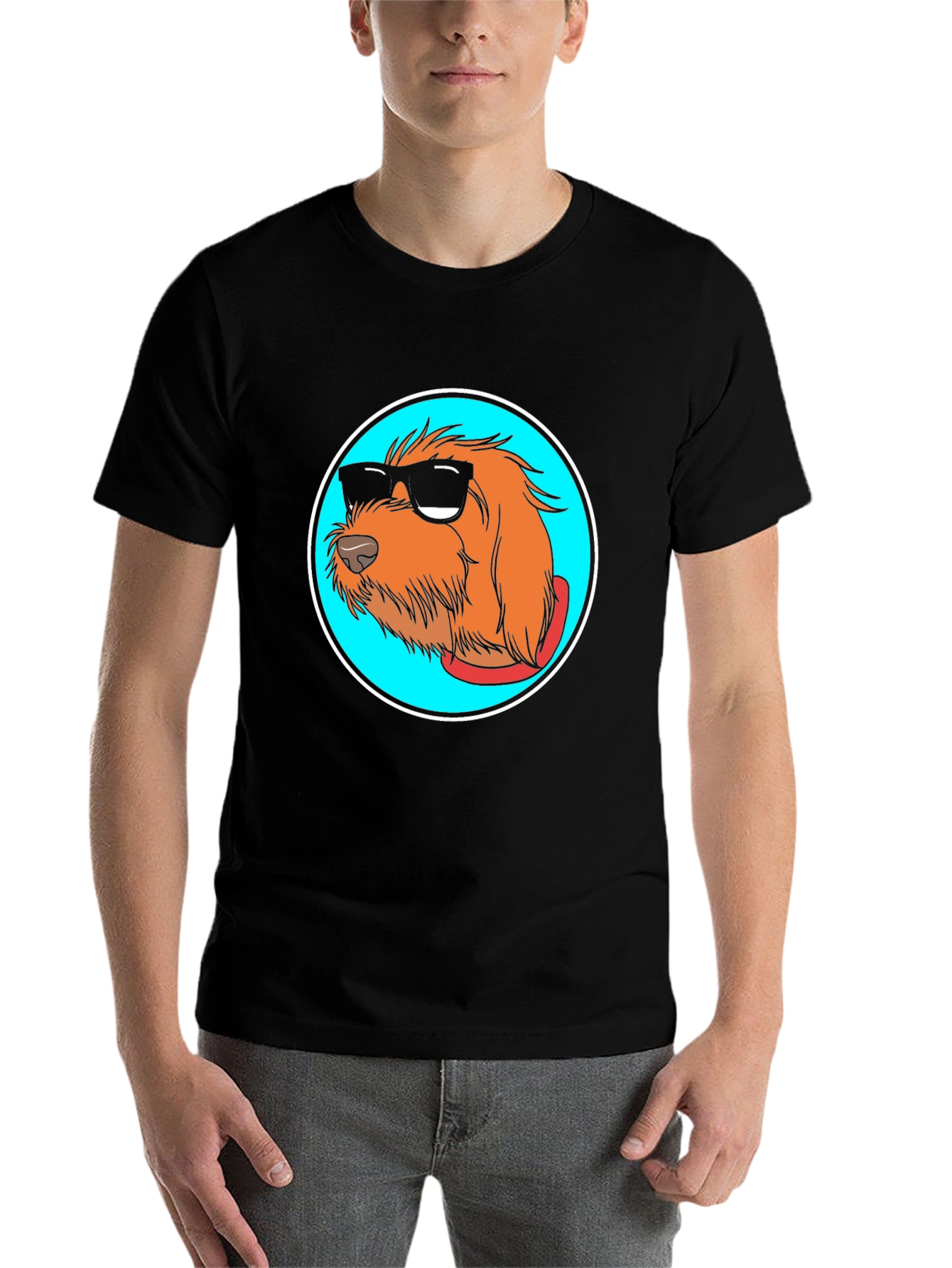 Black Cool Dog Graphic Tee - Black Cotton Blend view 7