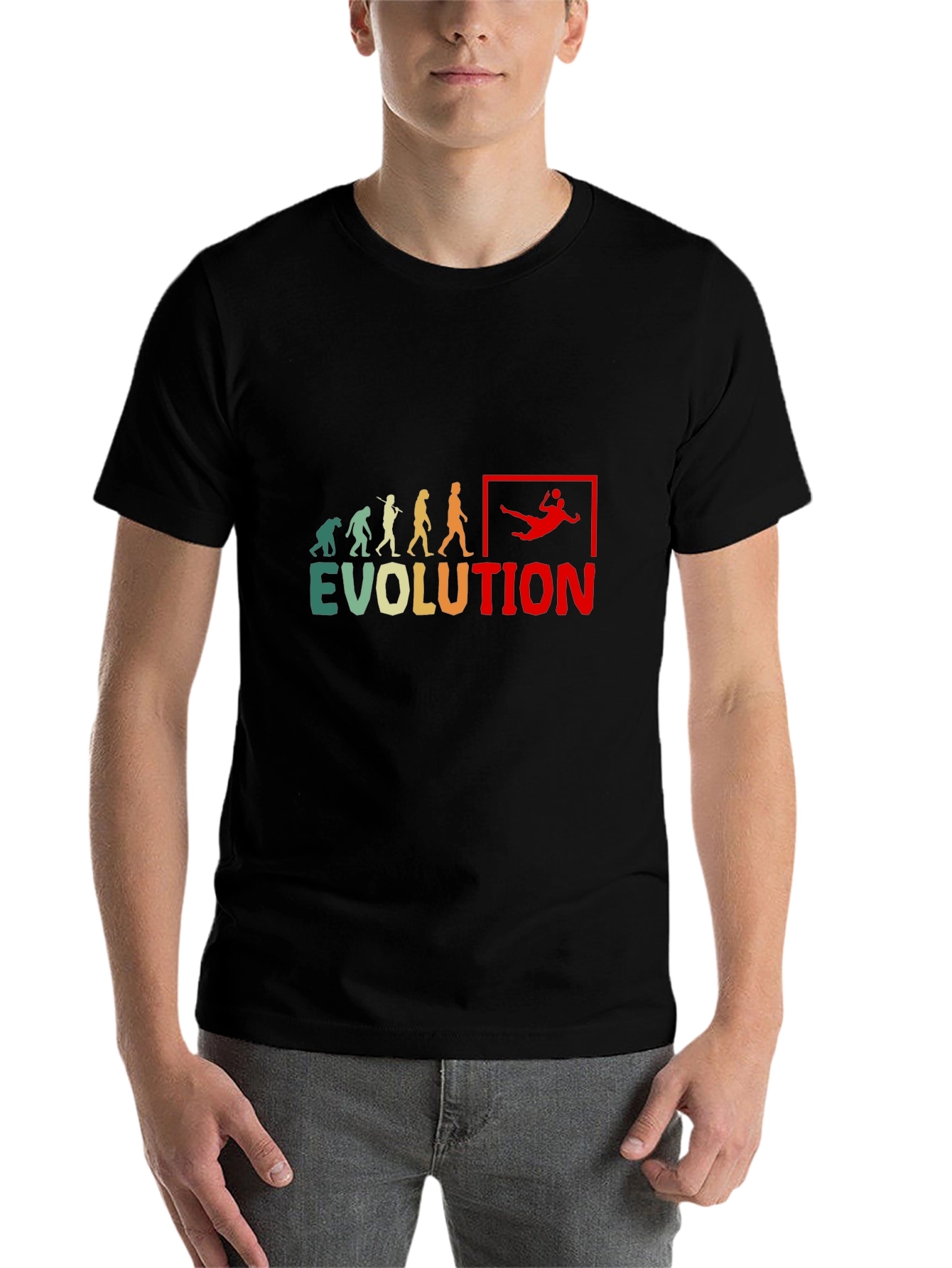 Black Evolution Handball Graphic Tee - Funny Sports T-Shirt view 7
