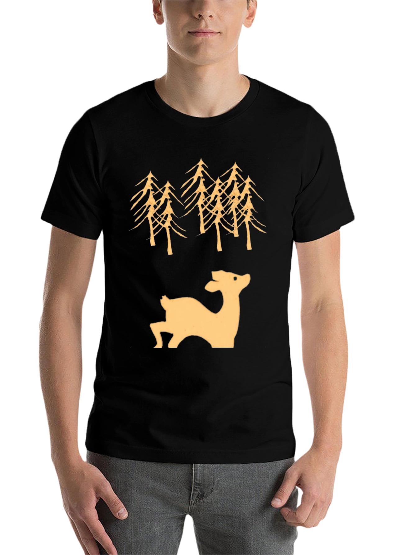 Black Deer & Trees Graphic Tee - Black view 7