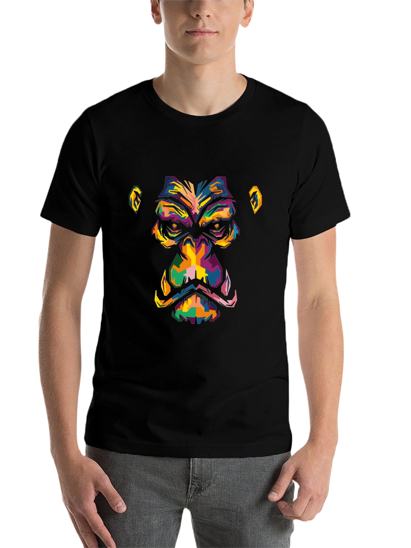 Black Abstract Gorilla Face Graphic Black T-Shirt view 7