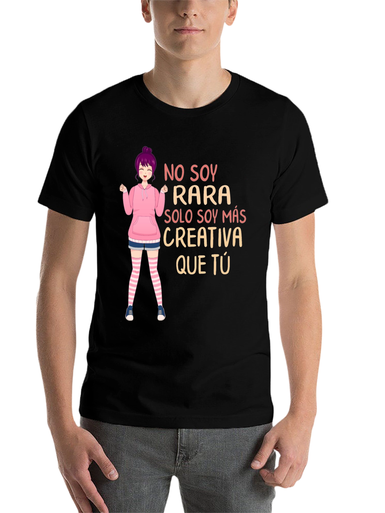 Black Creative Anime Girl Graphic Tee - Unisex Black T-Shirt view 7