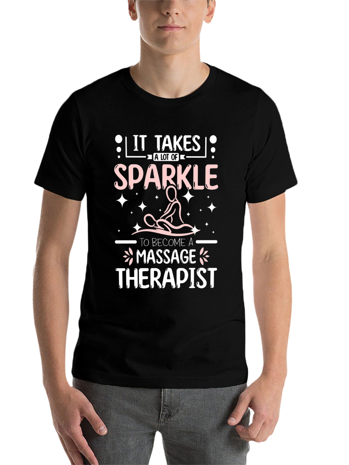 Black Massage Therapist Sparkle T-Shirt view 7