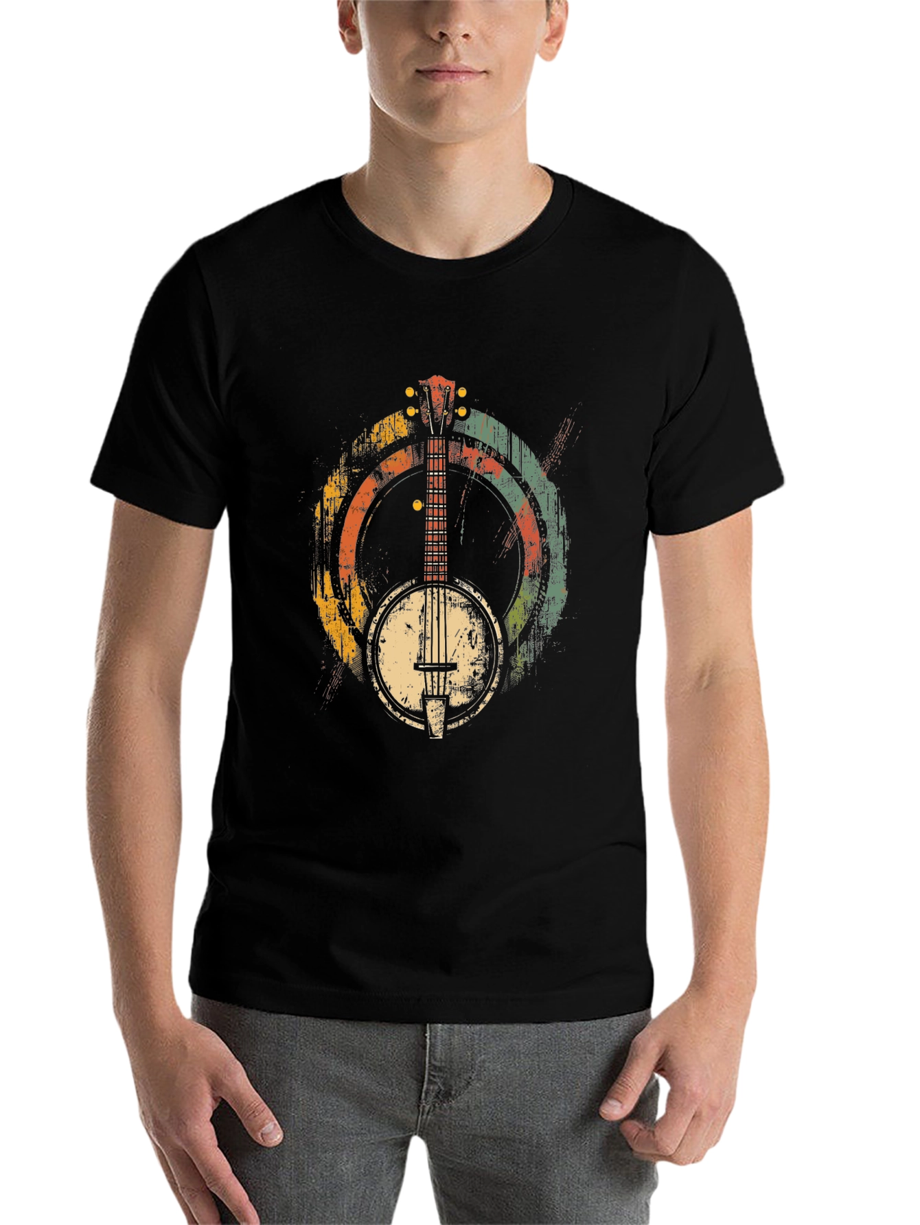 Black Retro Banjo Graphic Tee - Musical Style view 7