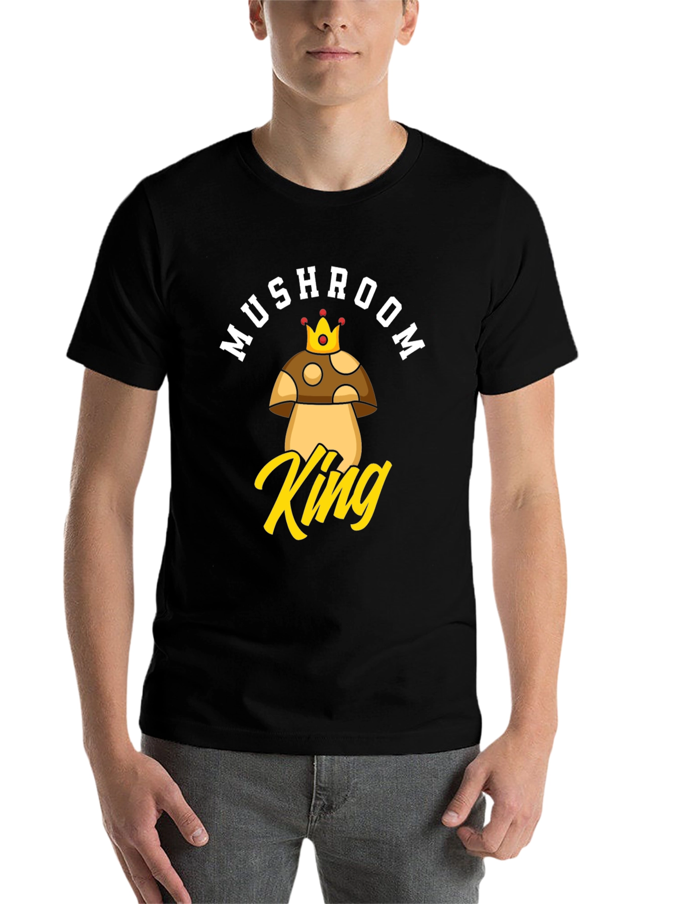 Black Mushroom King Graphic T-Shirt - Funny Novelty Tee view 7
