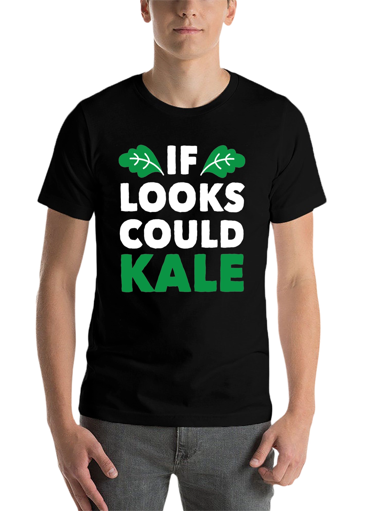 Black Funny Vegan T-Shirt: If Looks Could Kale view 7