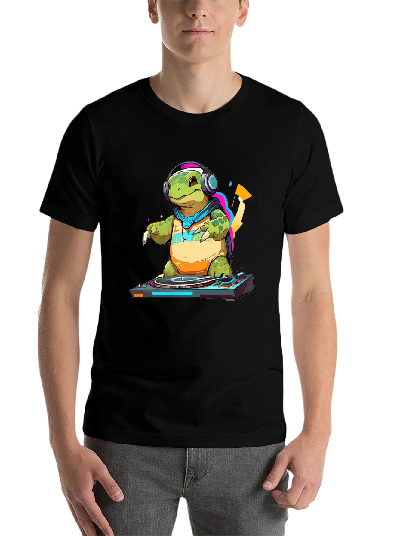 Black DJ Turtle Graphic Tee - Cool Animal T-Shirt view 7