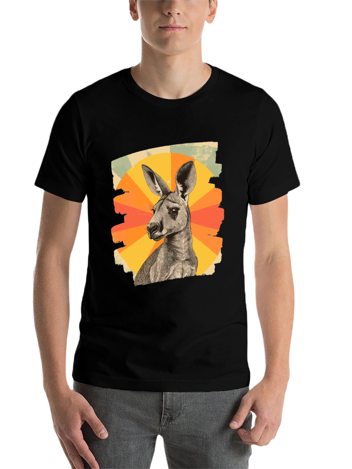 Black Retro Kangaroo Graphic Tee - Black Cotton Blend view 7