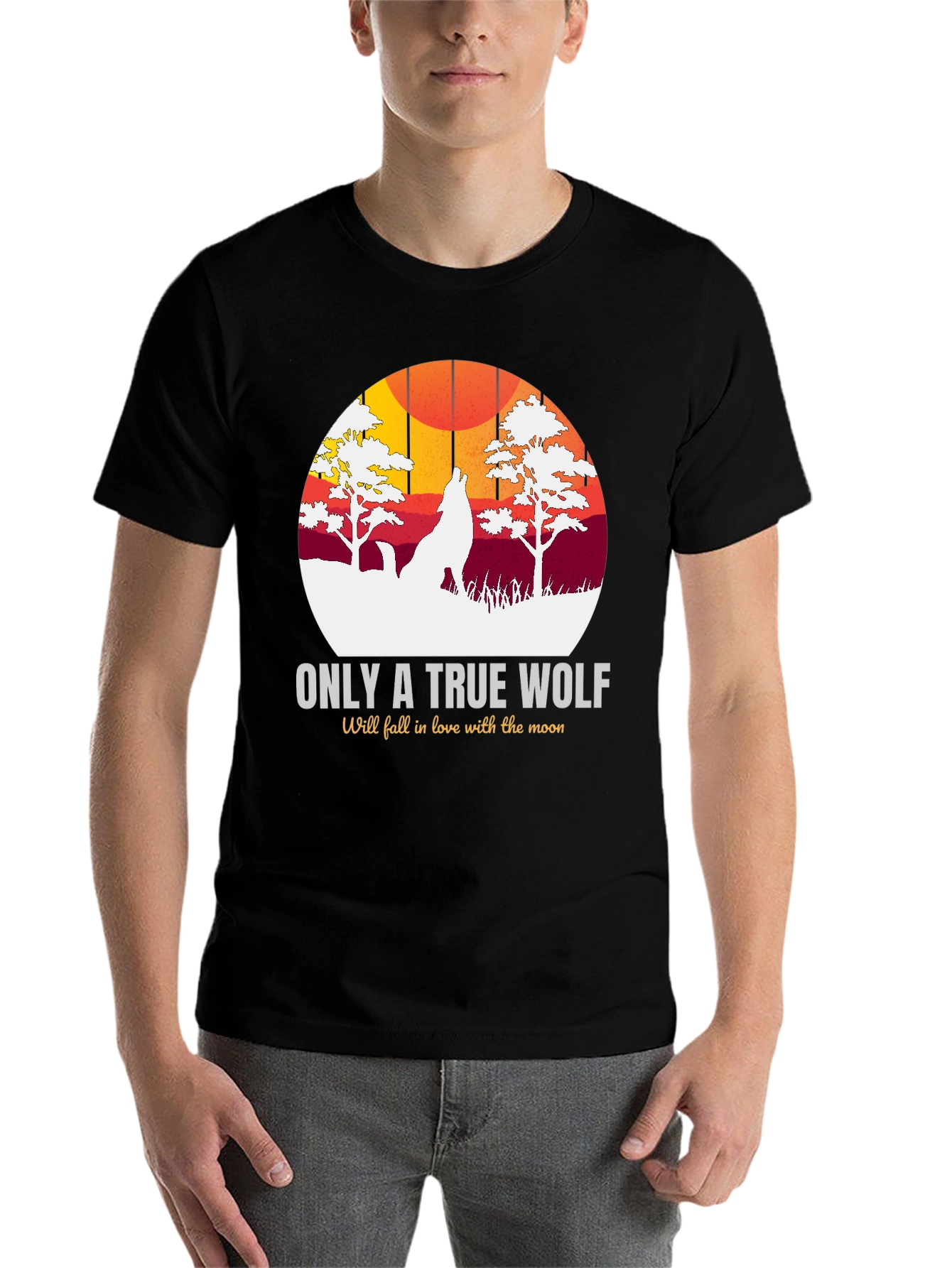 Black True Wolf Graphic Tee - Moon Lover Design view 7