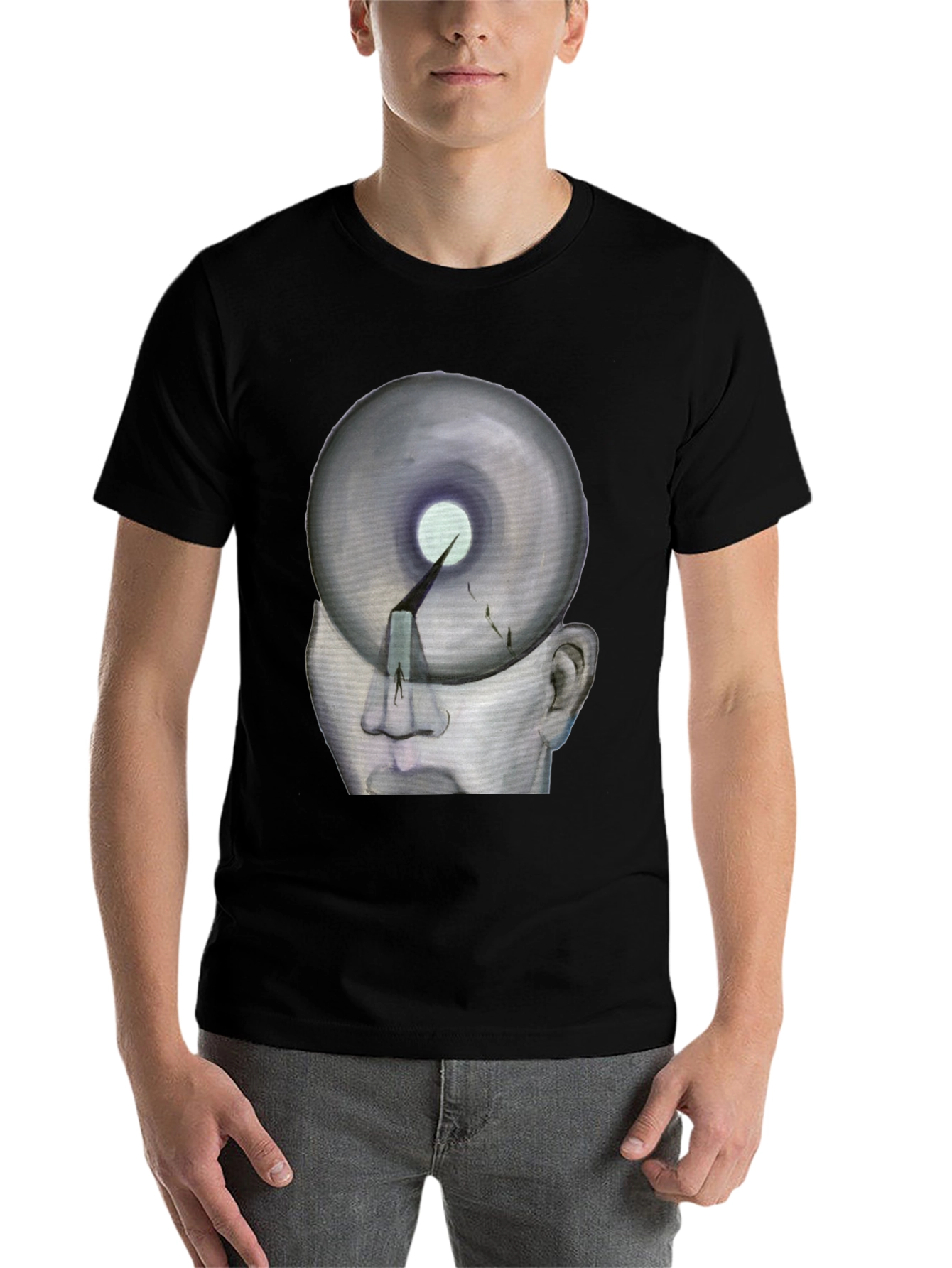 Black Surreal Head Graphic T-Shirt view 7