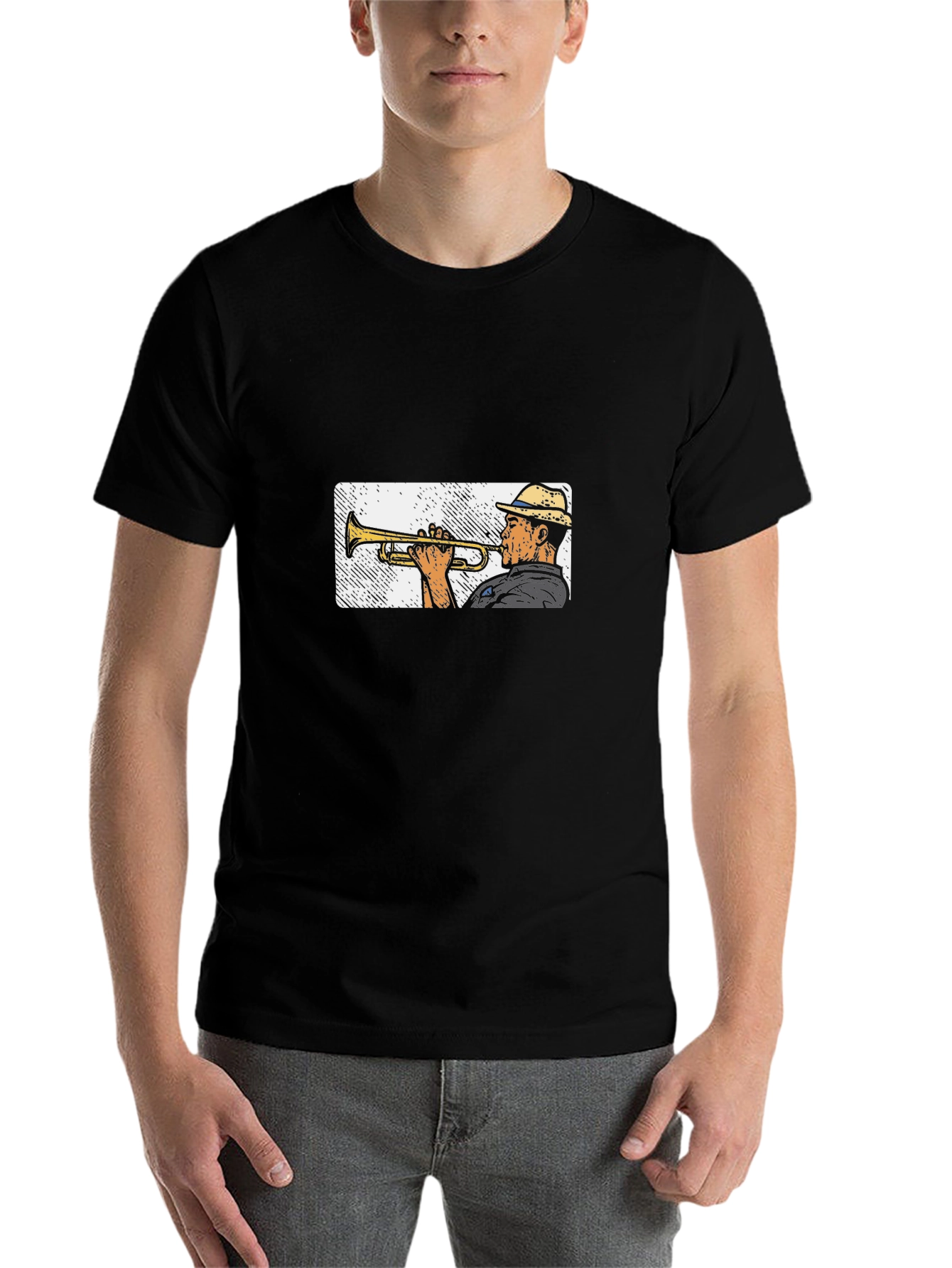 Black Cool Jazz Trumpet Graphic Black T-Shirt view 7