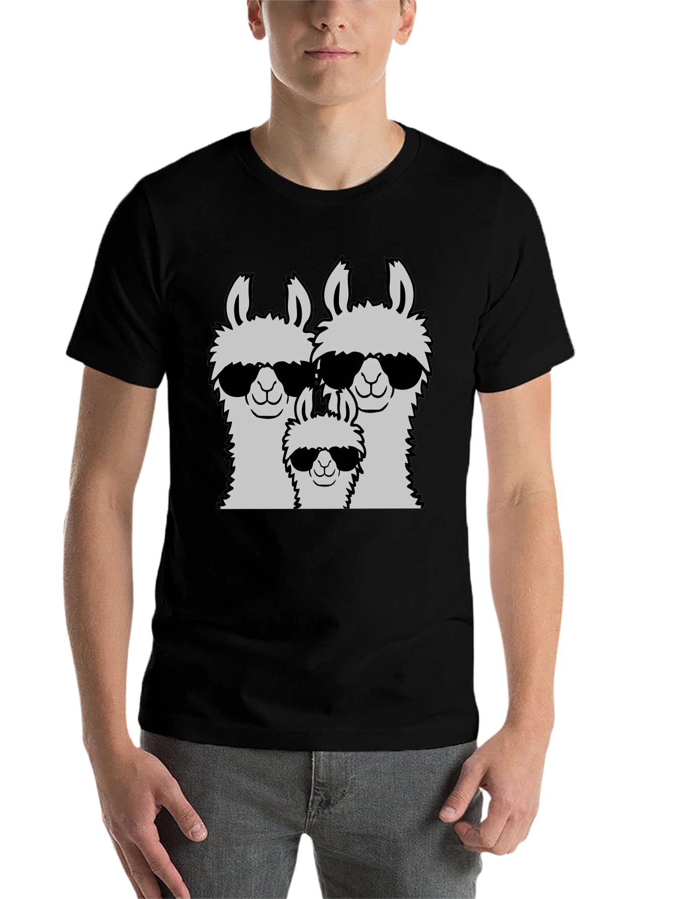 Black Llama Family T-Shirt - Cool Llama Dad, Mom, and Baby view 7