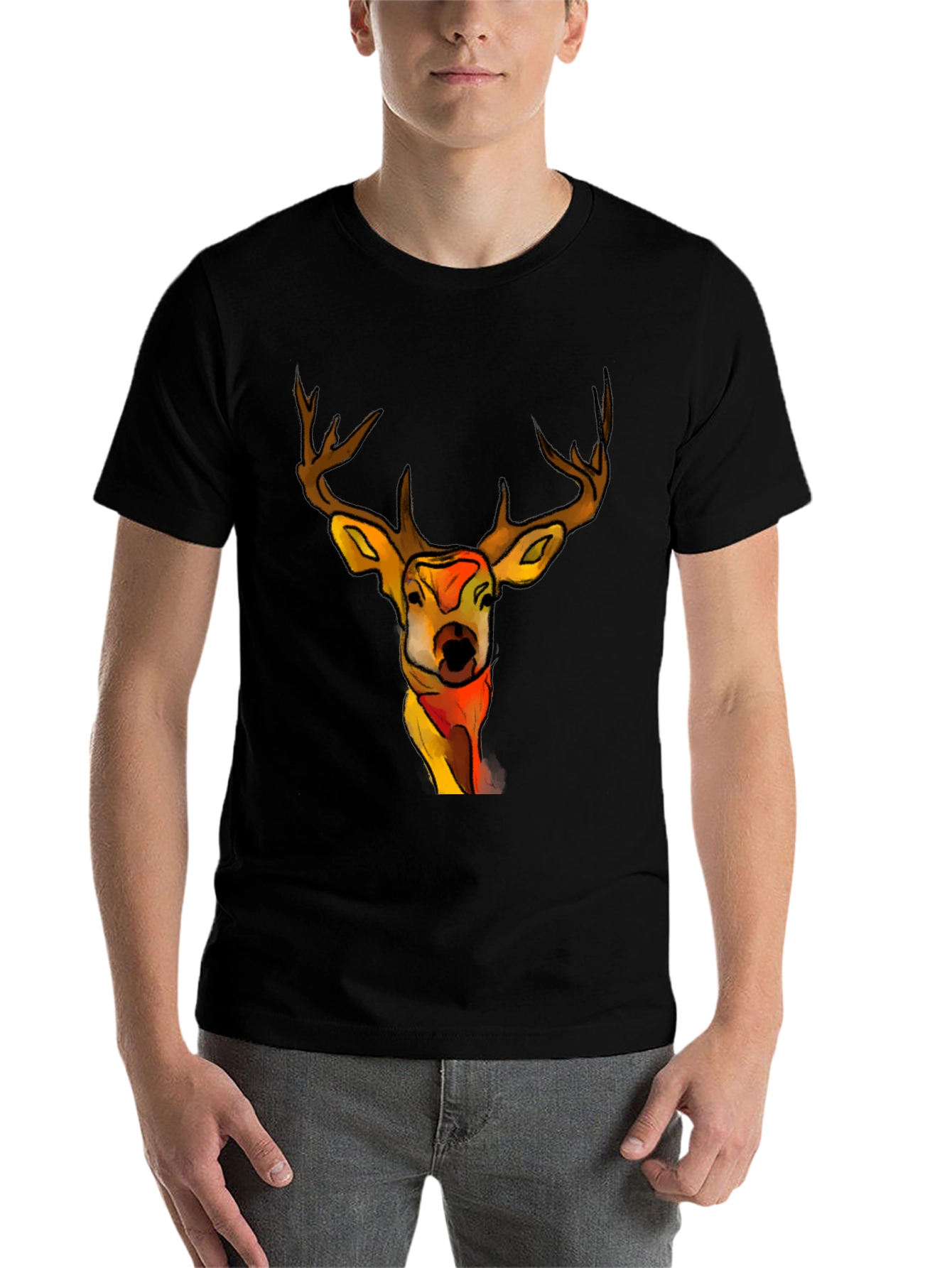 Black Deer Graphic Black T-Shirt - Unique Animal Tee view 7