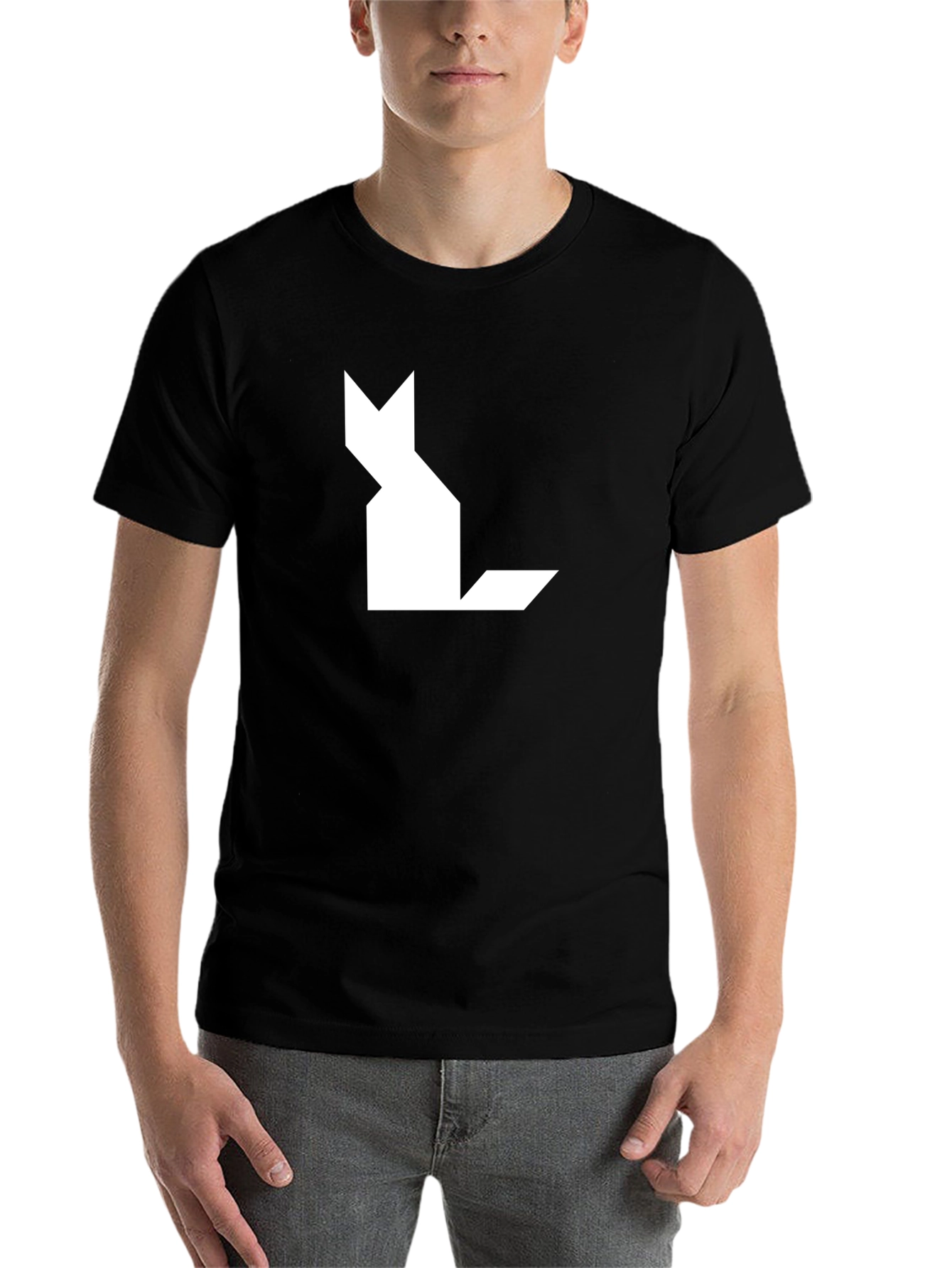 Black Geometric Cat Graphic Tee - Modern Black T-Shirt view 7