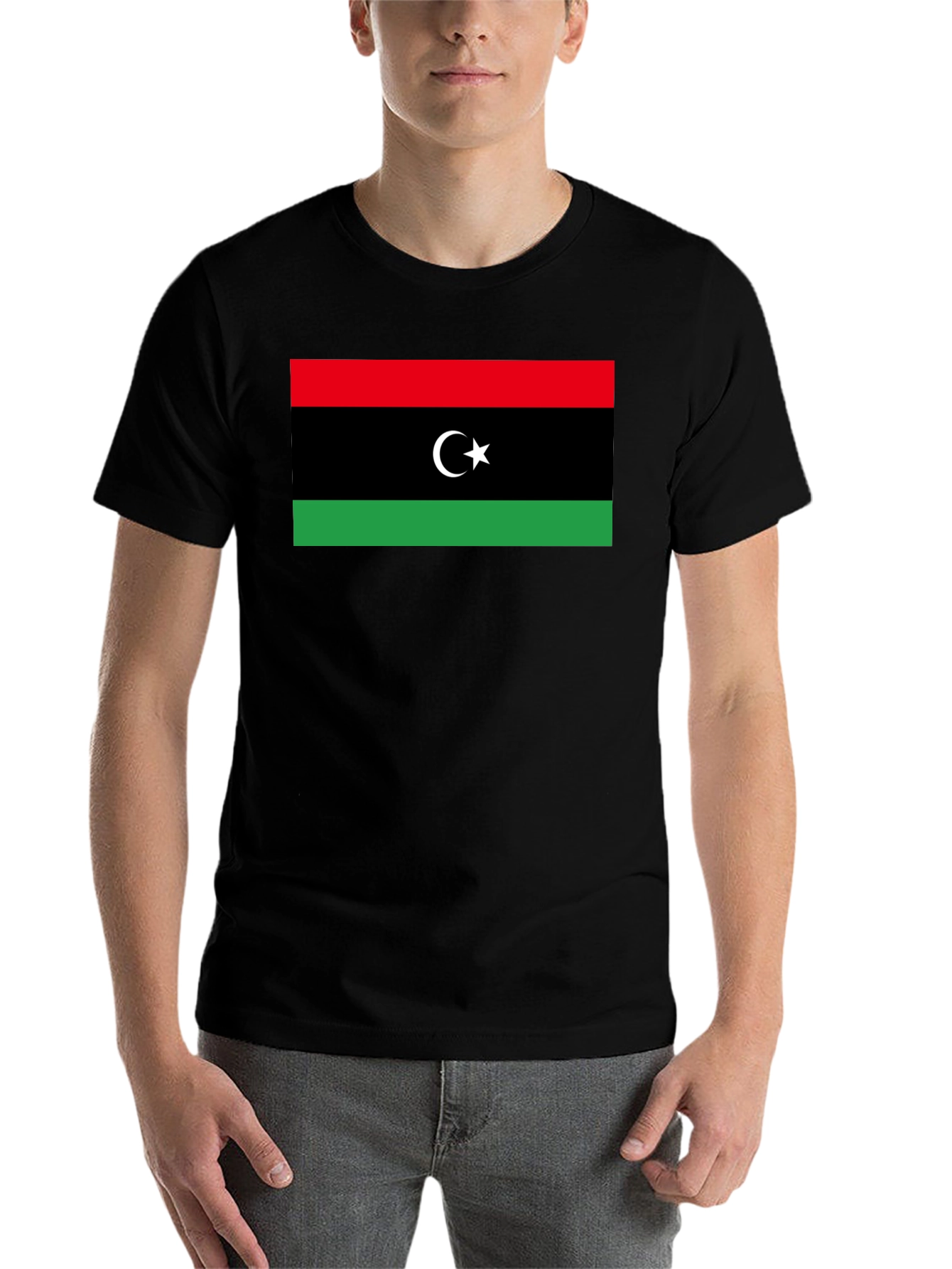 Black Libya Flag T-Shirt - Black Cotton Tee view 7
