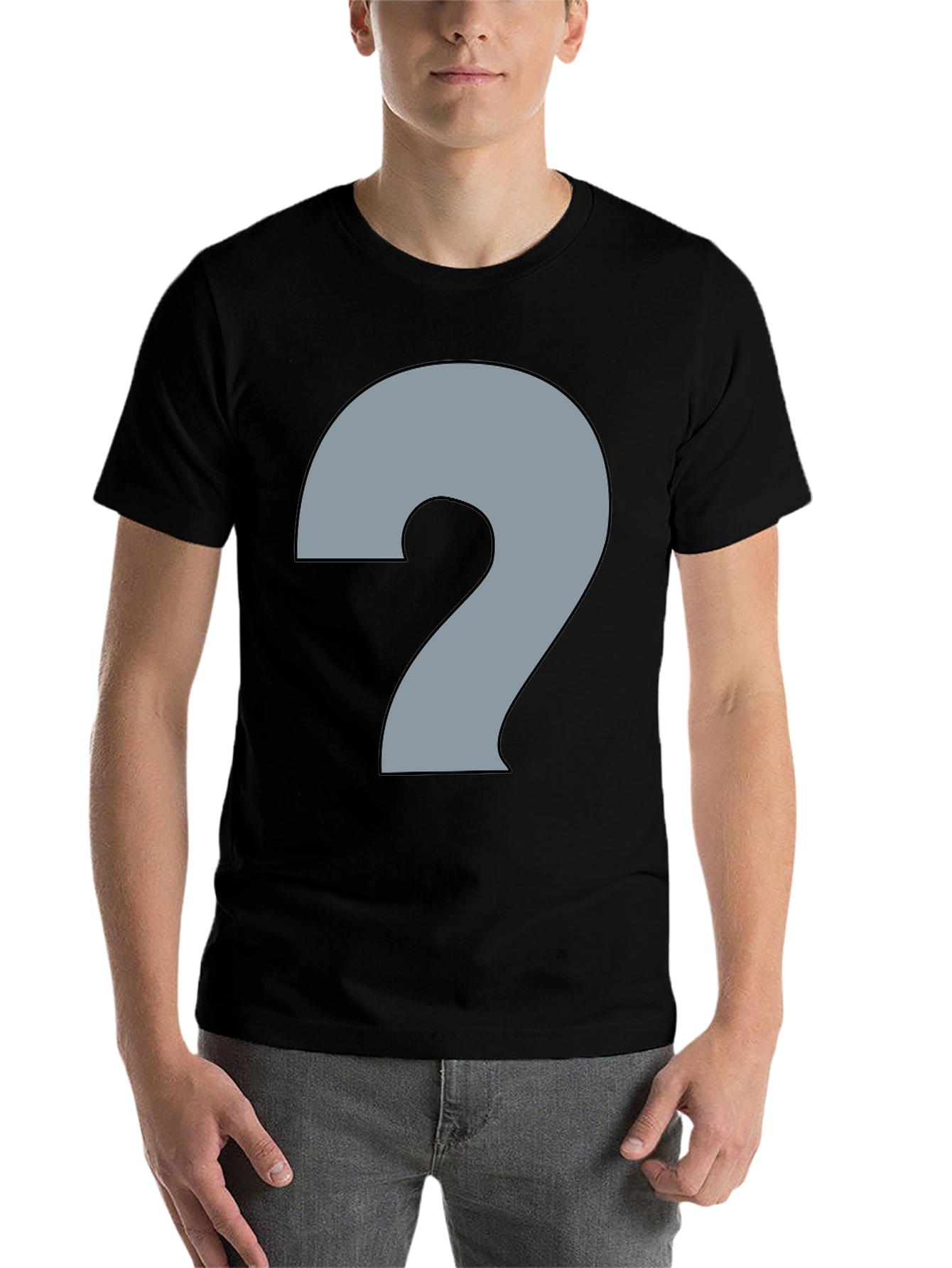 Black Men's Black T-Shirt with Question Mark Graphic view 7