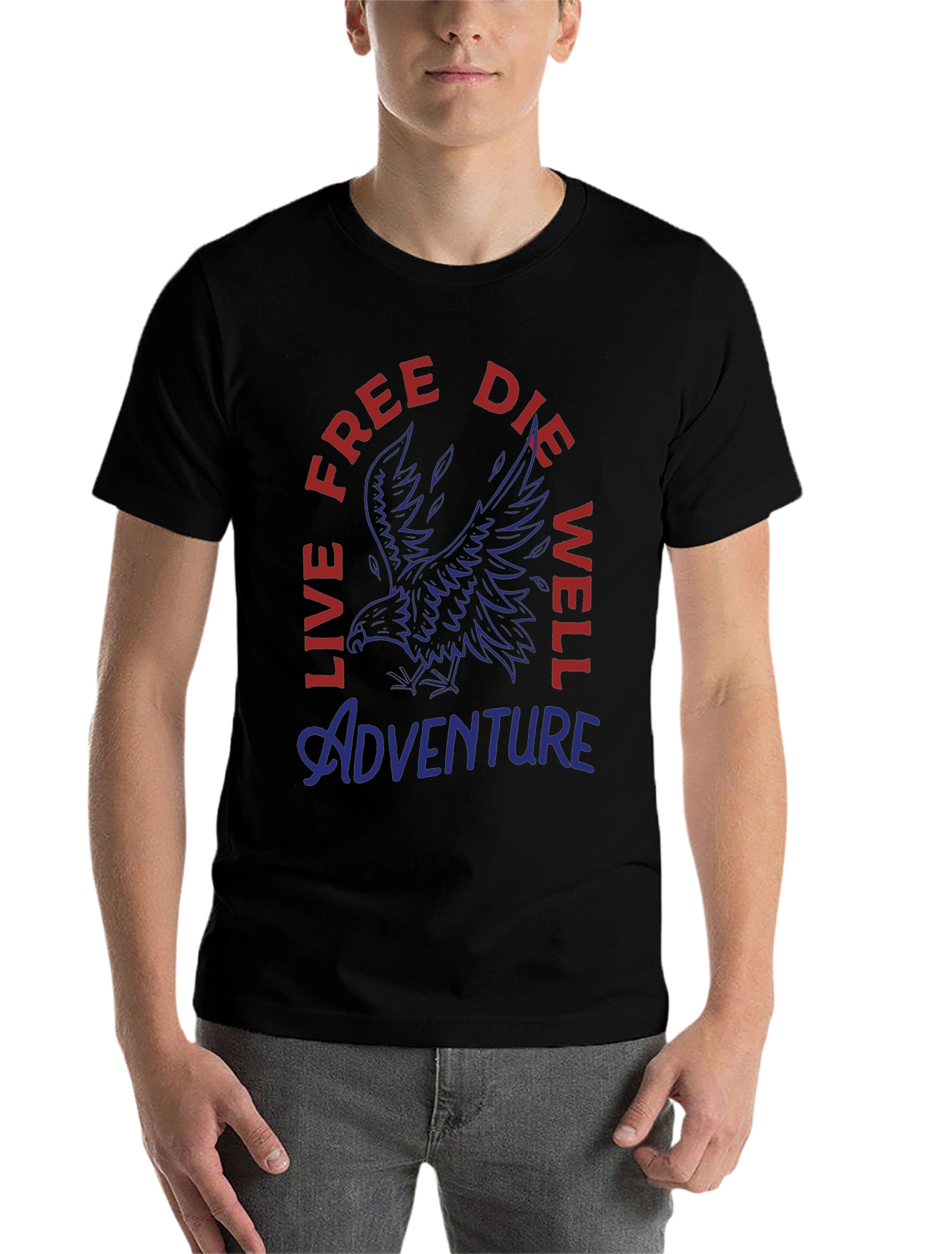 Black Adventure Eagle Graphic Print Men's T-Shirt view 7