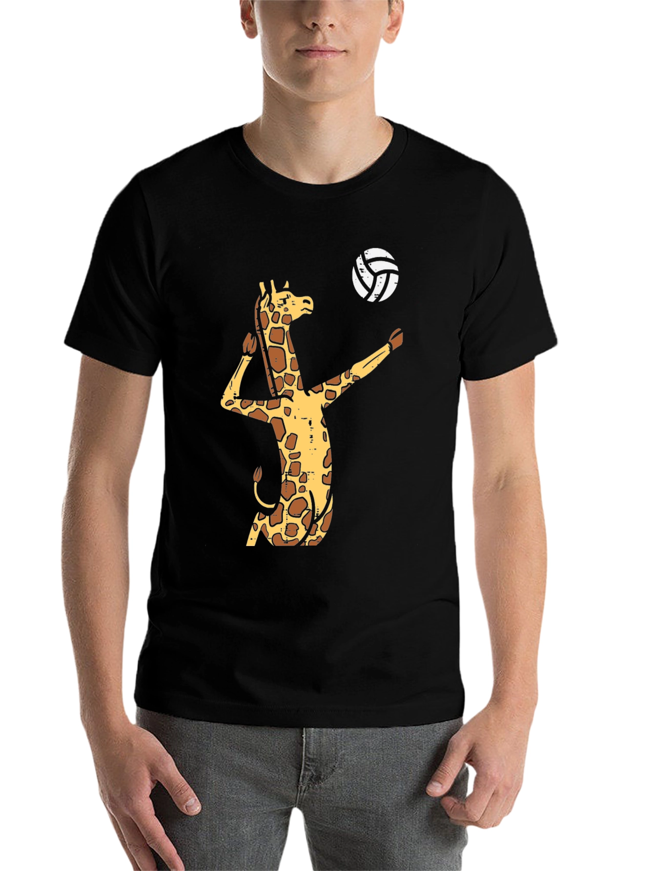 Black Giraffe Volleyball Graphic T-Shirt - Funny Animal Tee view 7