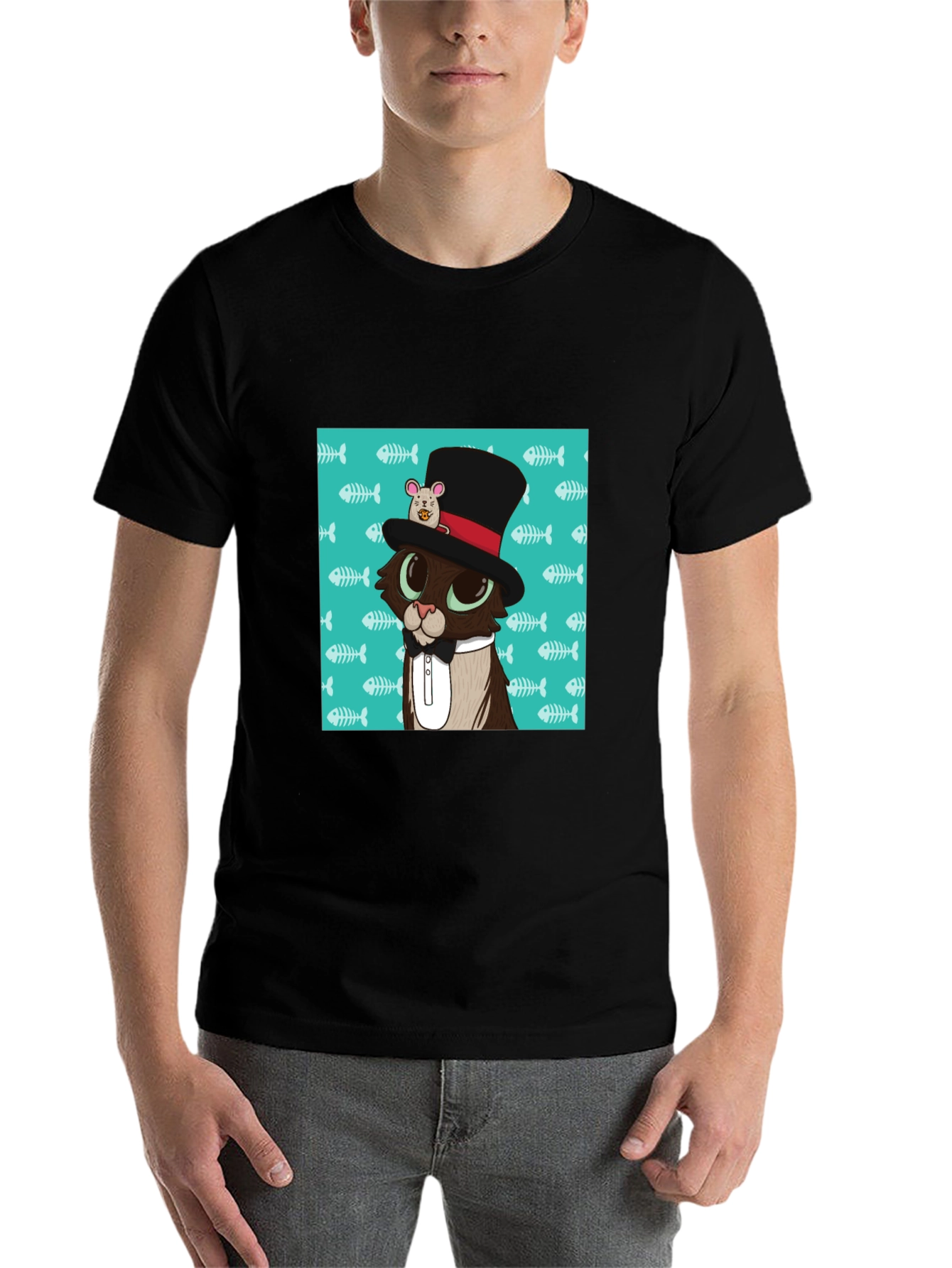 Black Cat in Hat T-Shirt view 7