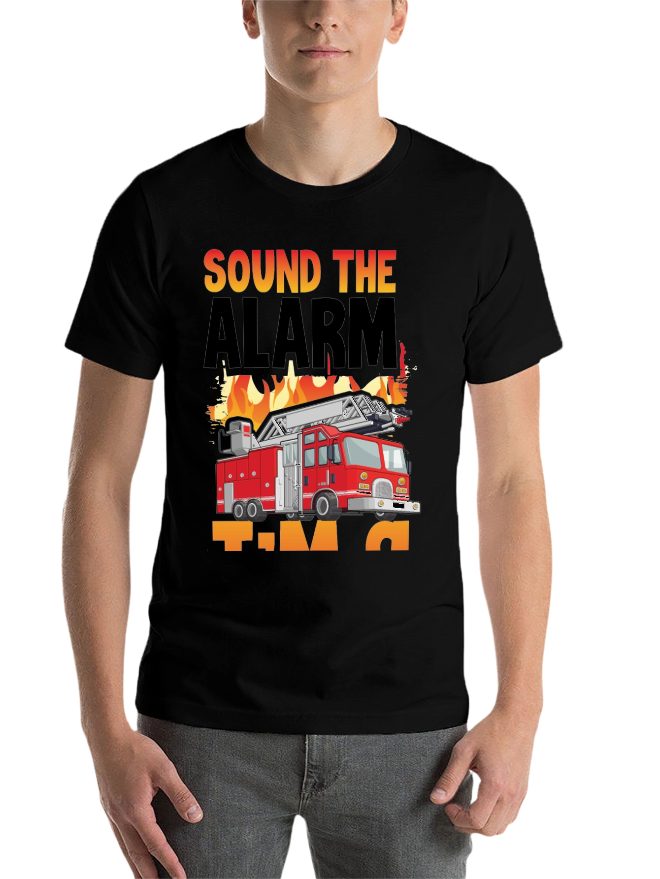 Black Sound the Alarm Fire Truck T-Shirt view 7